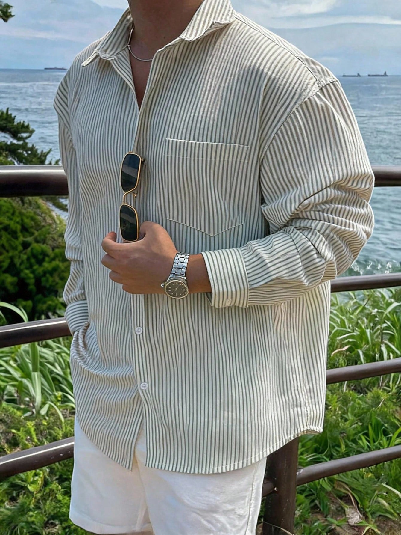 DAZY Chemise à manches longues rayée bleue pour hommes, printemps — vue 8