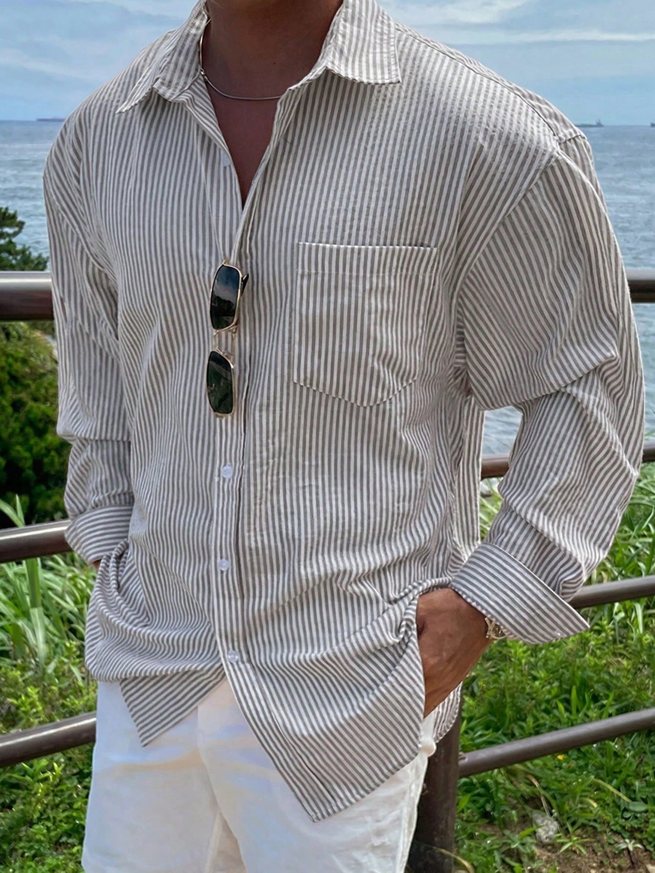 DAZY Chemise à manches longues rayée bleue pour hommes, printemps — vue 12