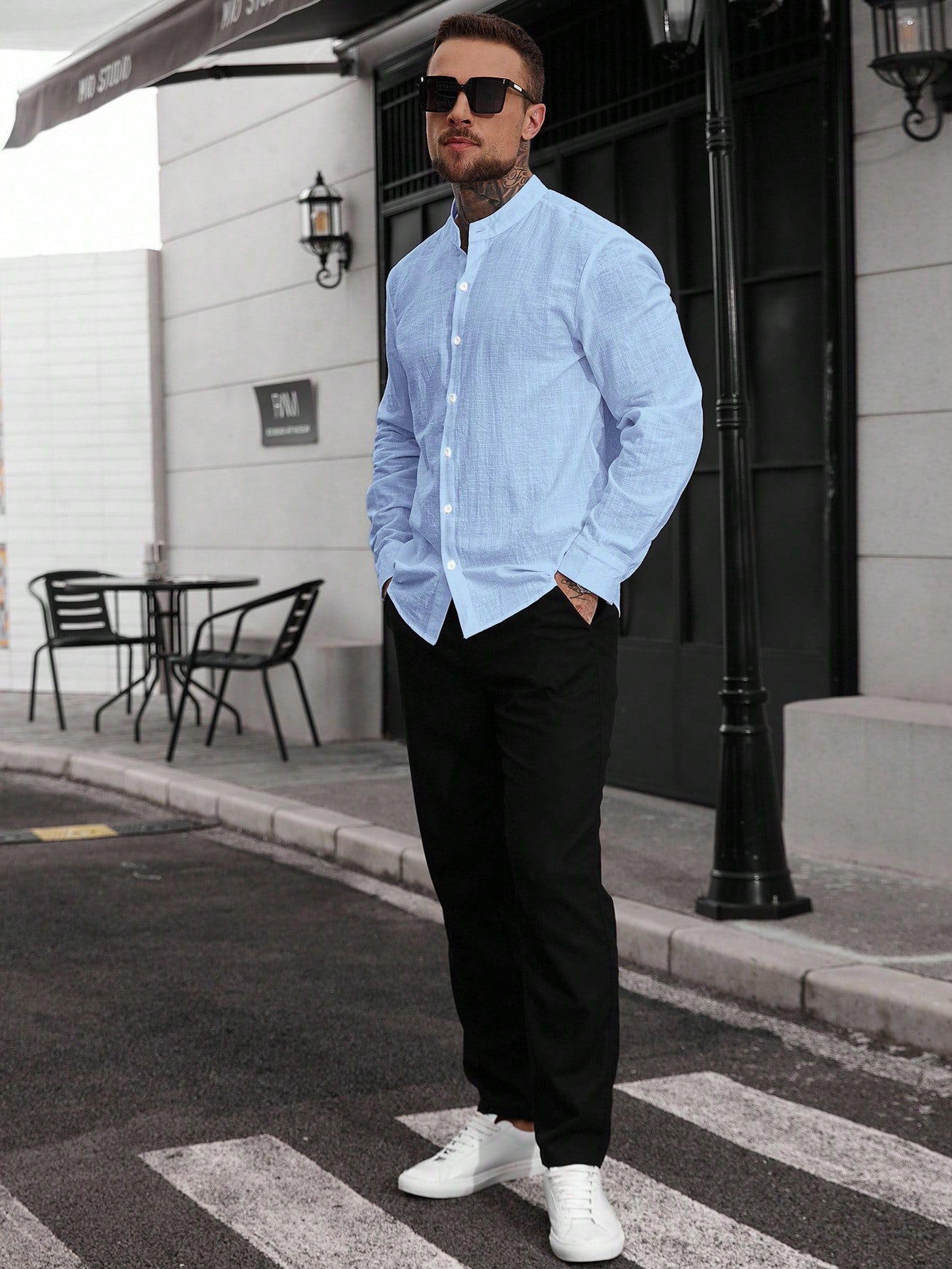 Manfinity Homme Chemise décontractée polyvalente pour homme, couleur unie, simple — vue 10