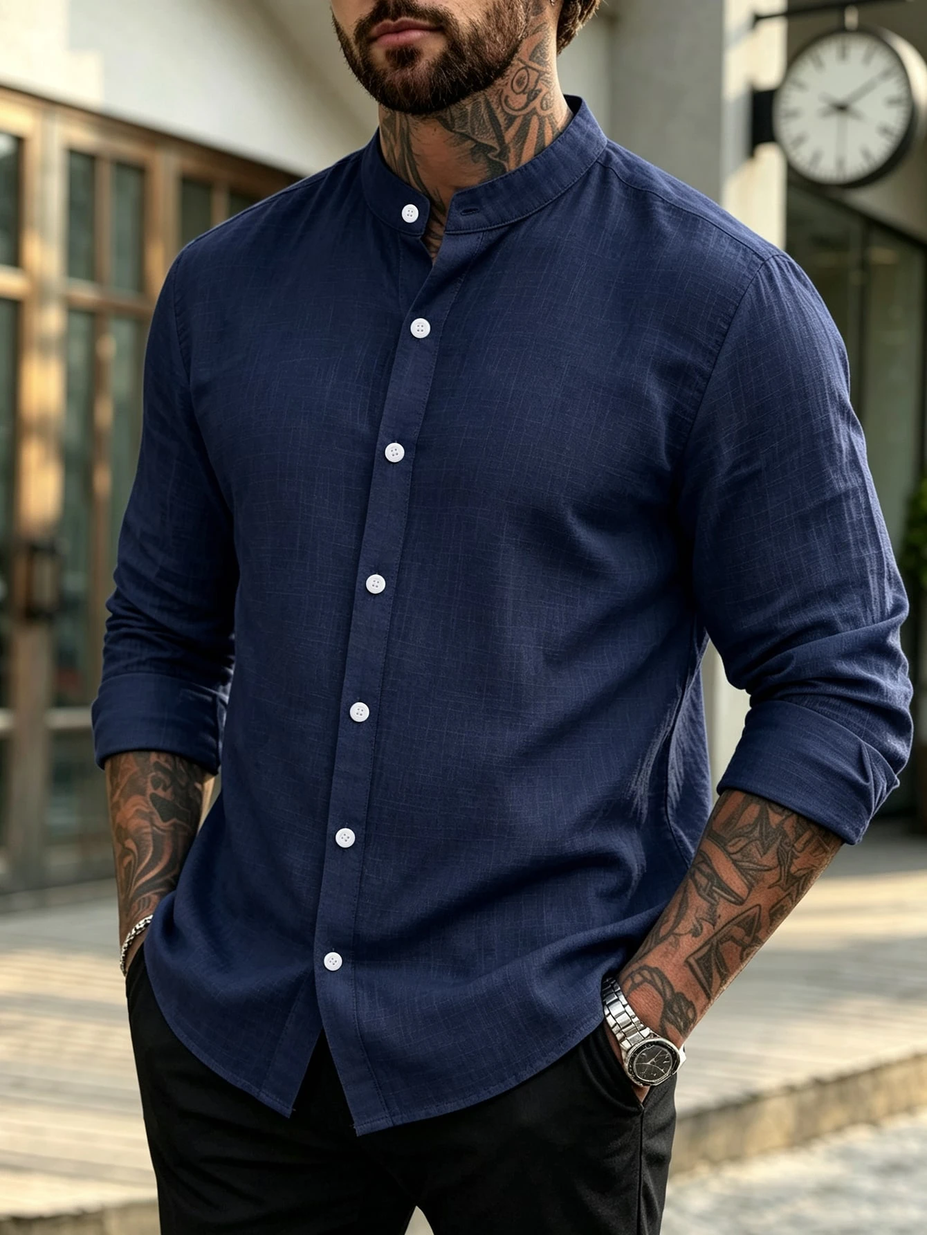 Manfinity Homme Chemise décontractée polyvalente pour homme, couleur unie, simple — vue 12