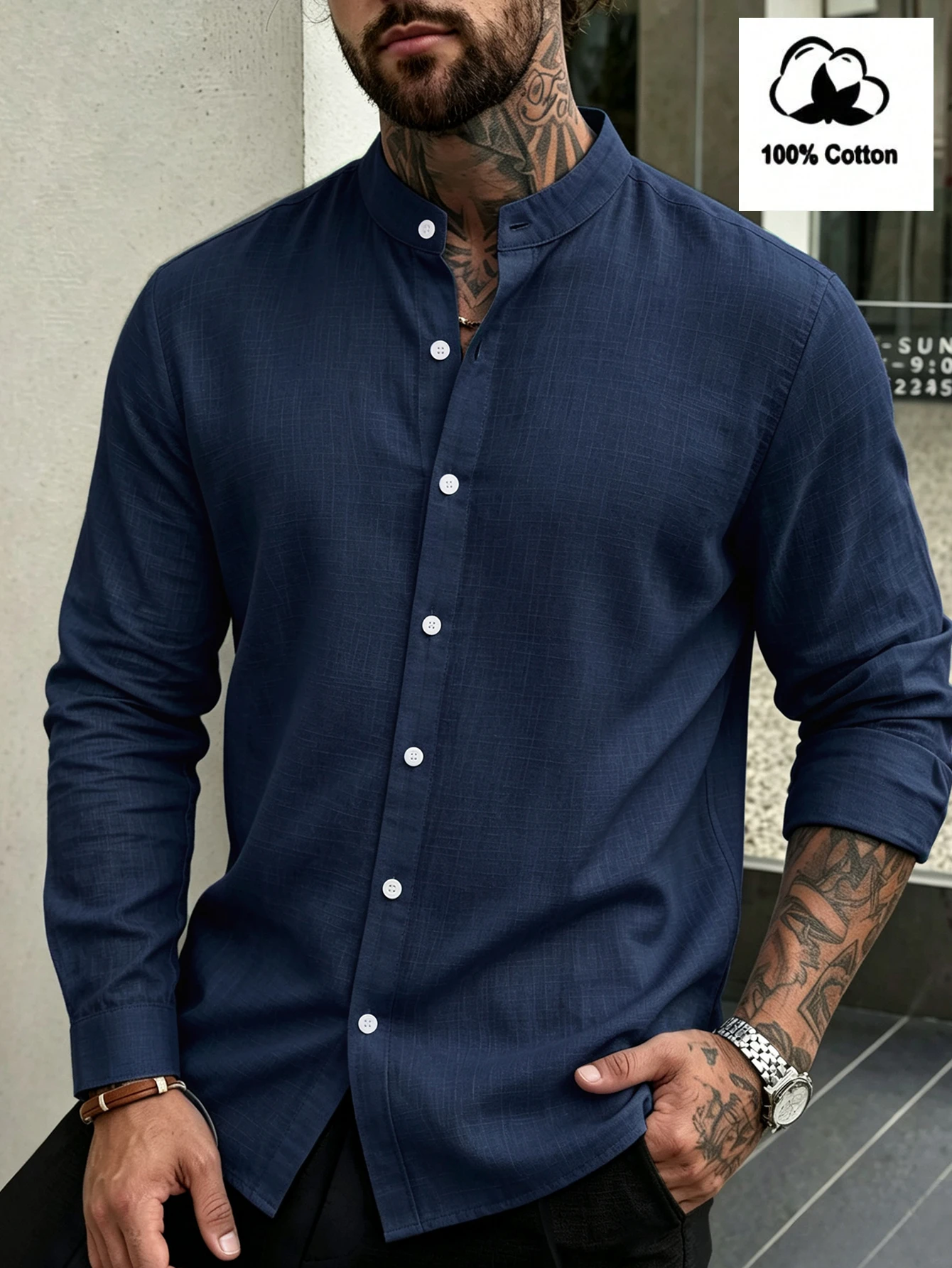 Manfinity Homme Chemise décontractée polyvalente pour homme, couleur unie, simple — vue 9