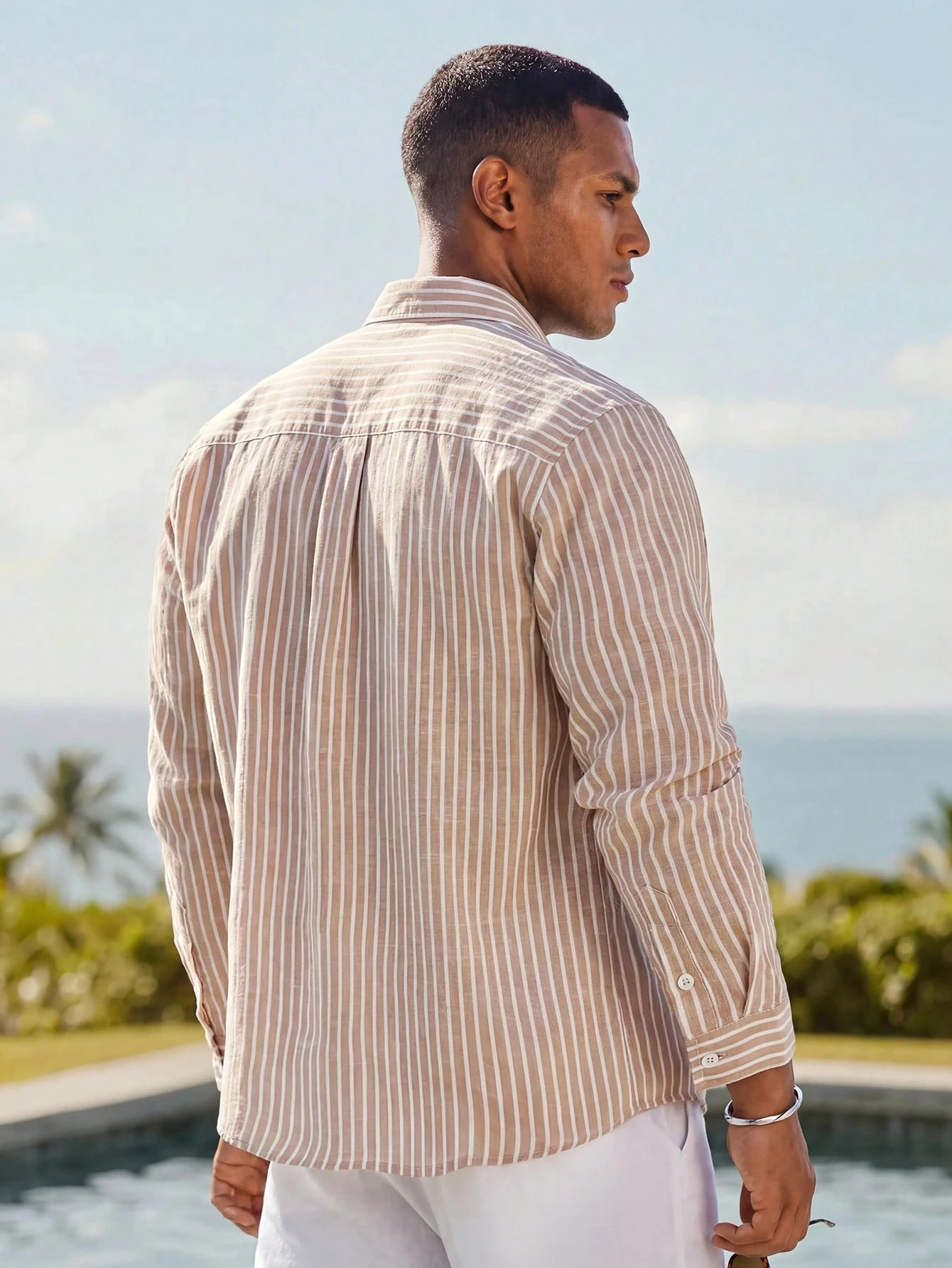 HIMLAND Chemise décontractée à manches longues en tissu tissé à rayures verticales pour — vue 11