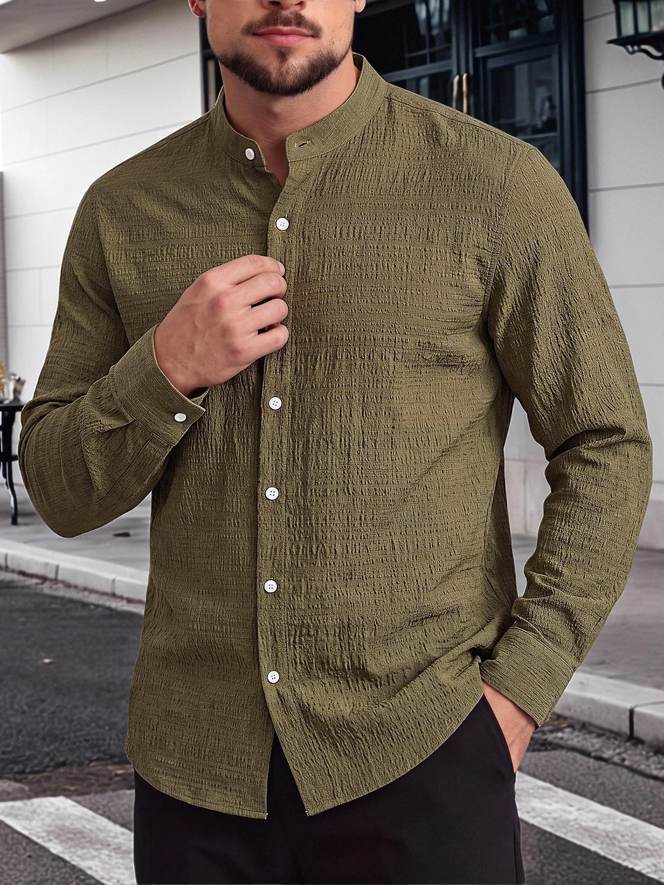 Manfinity Homme Chemise décontractée polyvalente pour homme, couleur unie, simple — vue 11