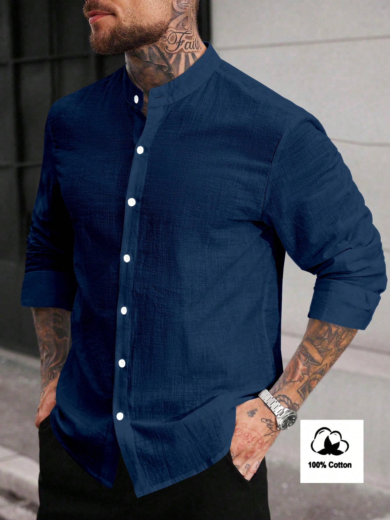 Manfinity Homme Chemise décontractée pour hommes à manches longues de couleur unie, en — vue 18
