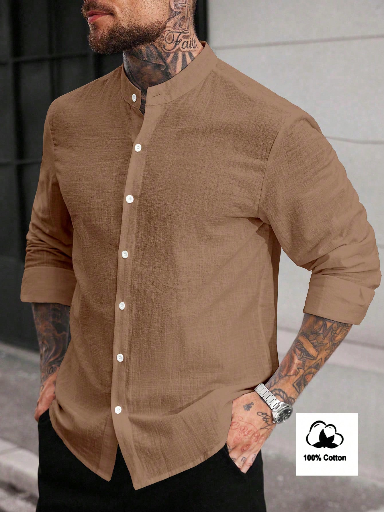 Manfinity Homme Chemise décontractée pour hommes à manches longues de couleur unie, en — vue 17