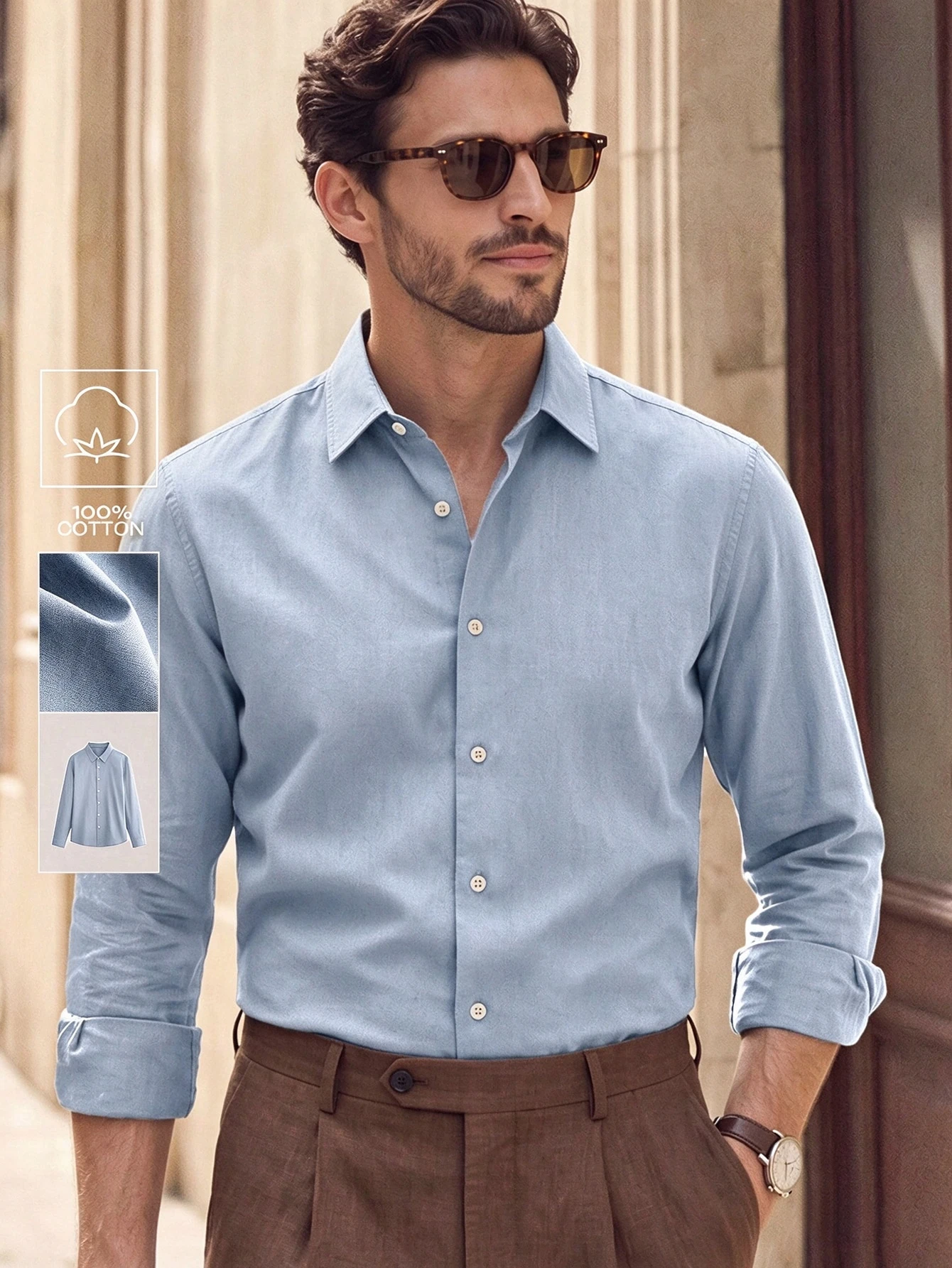 Manfinity Homme Chemise décontractée pour hommes à manches longues de couleur unie, en — vue 15