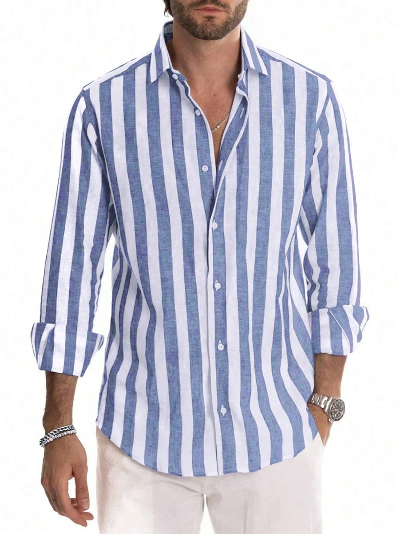 Chemise décontractée à manches longues à rayures de billets de banque vintage pour hommes — vue 2