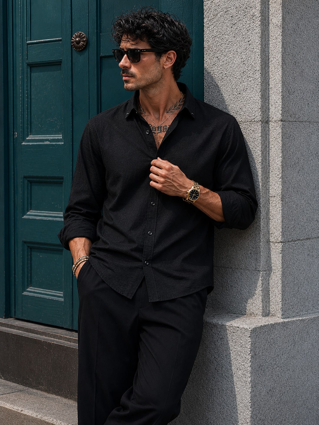 Chemise décontractée à manches longues ajustée pour hommes - Mélange de coton et de lin — vue 2