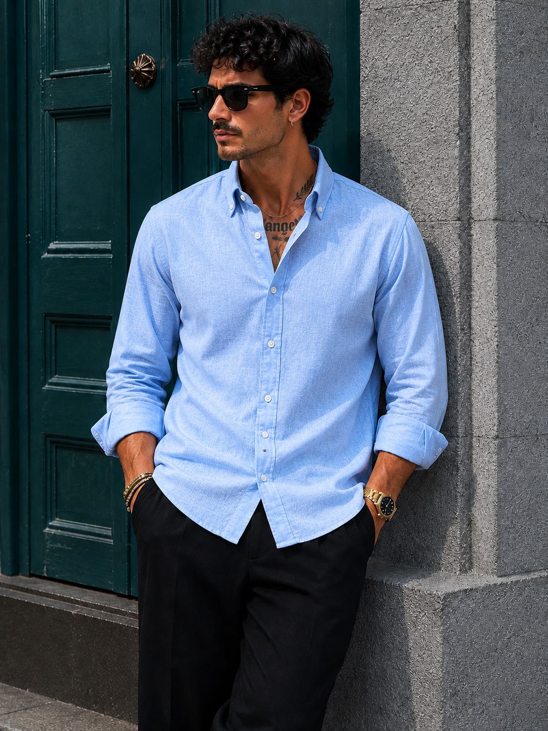 Chemise décontractée à manches longues ajustée pour hommes - Mélange de coton et de lin — vue 4