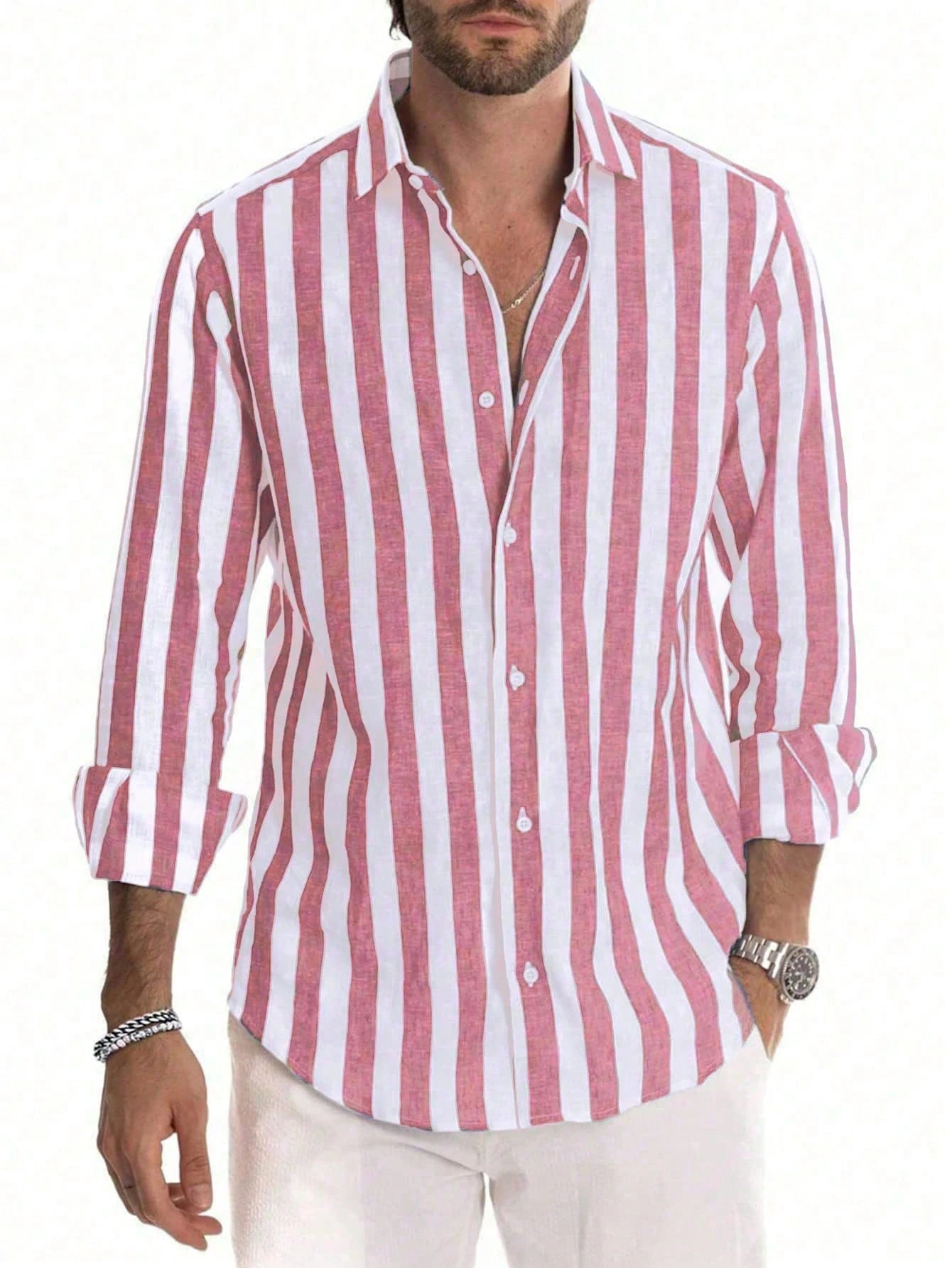 Chemise décontractée à manches longues à rayures de billets de banque vintage pour hommes