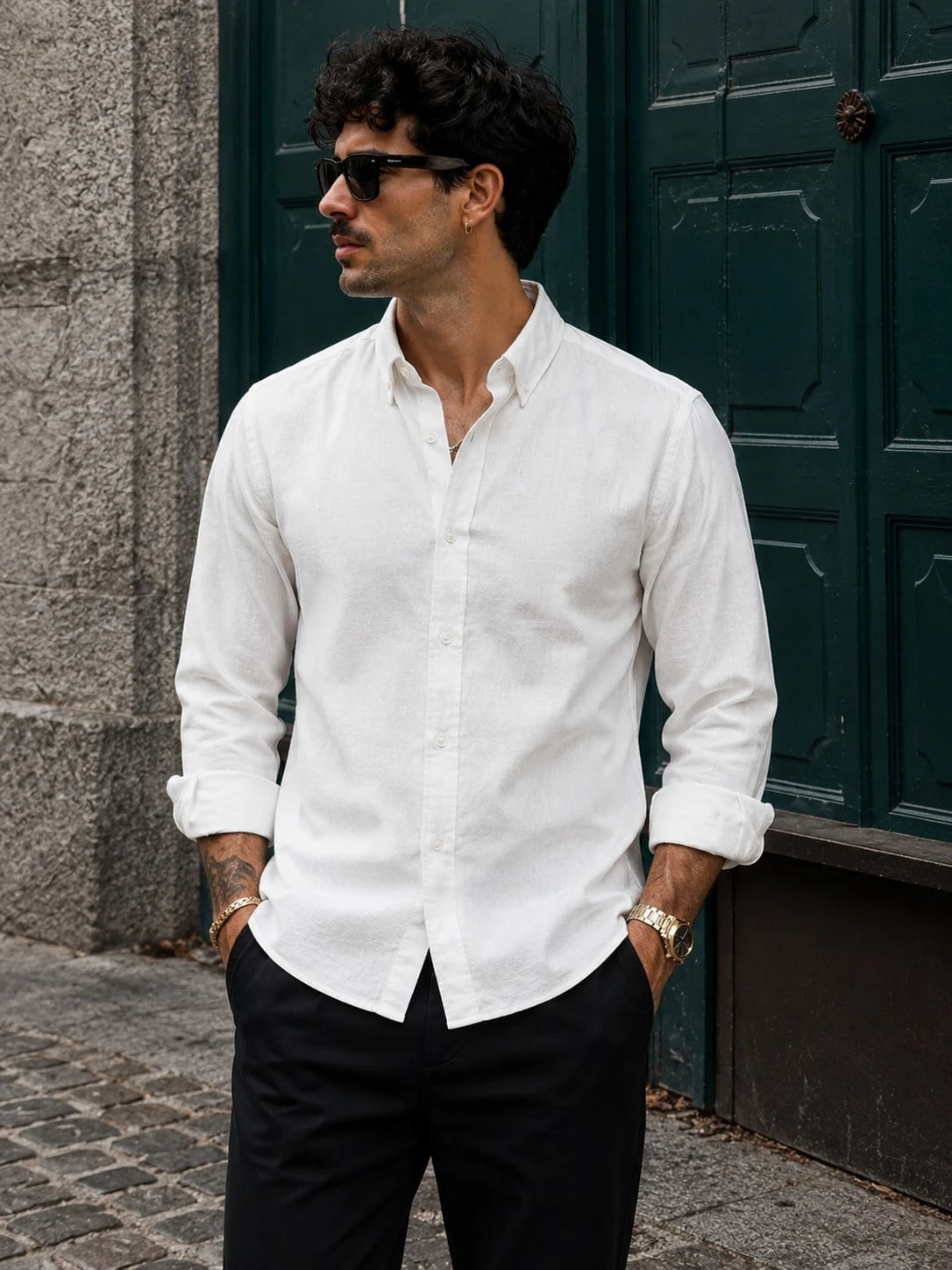 Chemise décontractée à manches longues ajustée pour hommes - Mélange de coton et de lin — vue 6