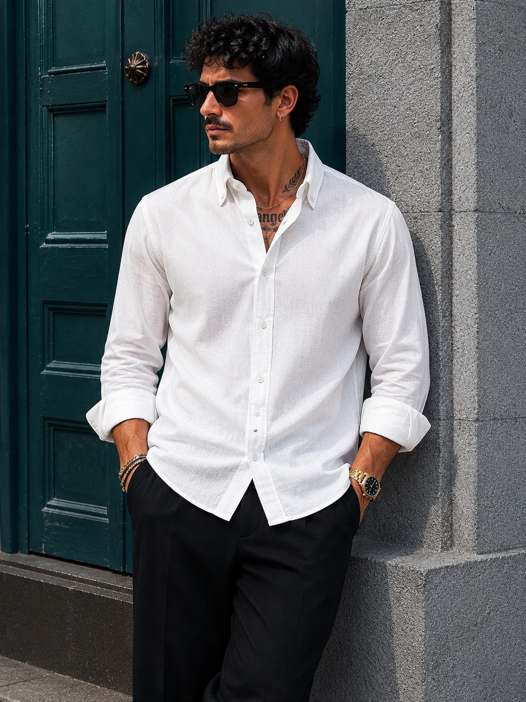 Chemise décontractée à manches longues ajustée pour hommes - Mélange de coton et de lin — vue 3