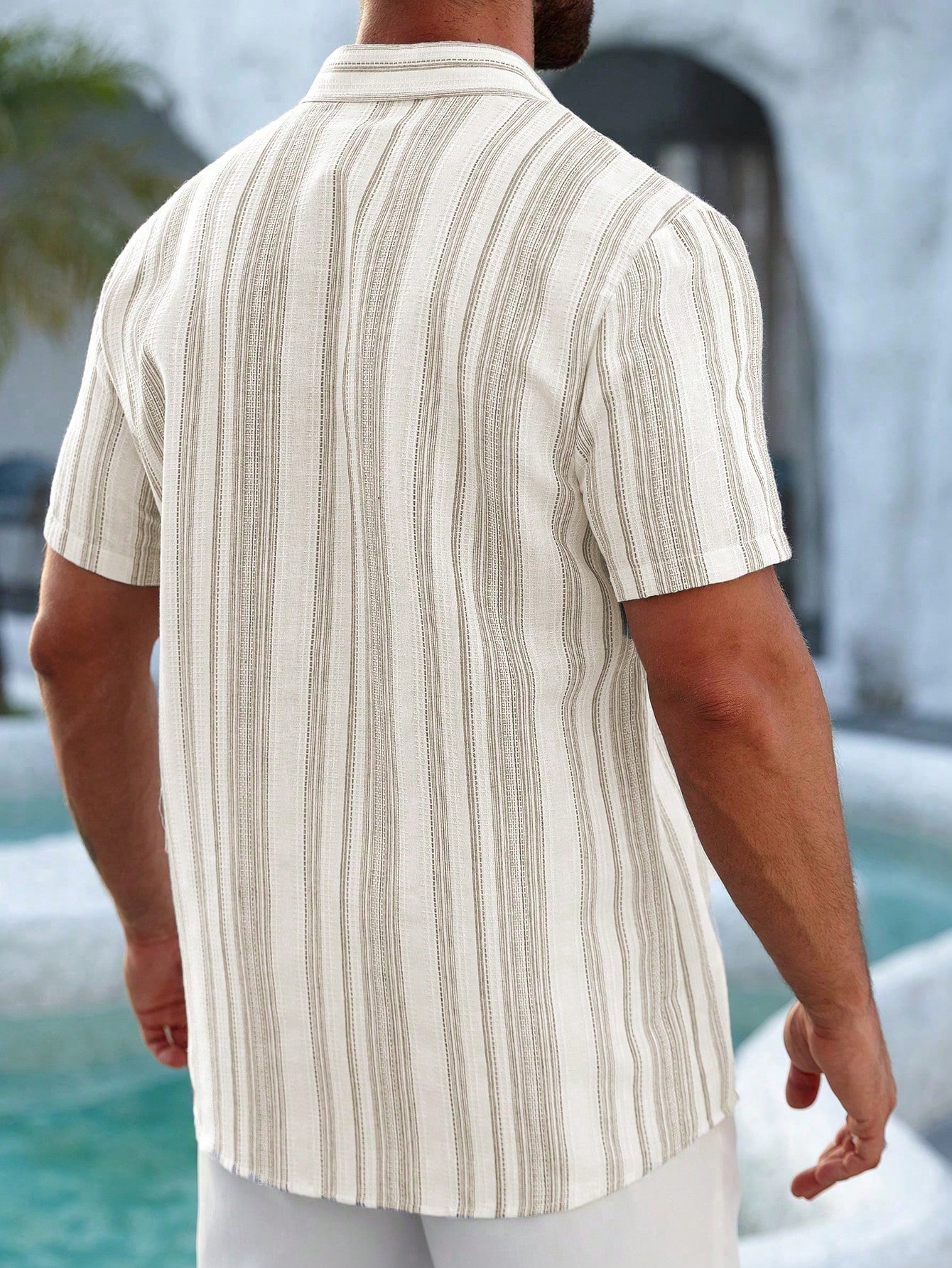 VENTUSAIL Chemise d'été décontractée à manches courtes, coupe slim, rayée, avec boutons — vue 9