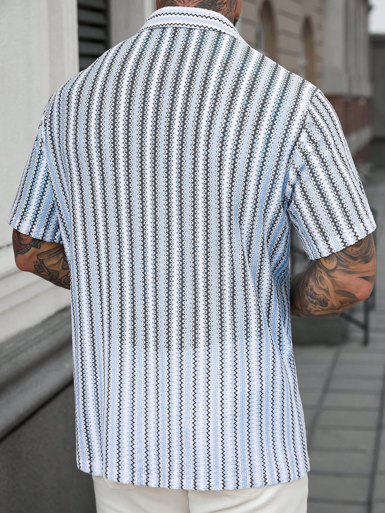 VENTUSAIL Chemise d'été décontractée à manches courtes, coupe slim, rayée, avec boutons — vue 12