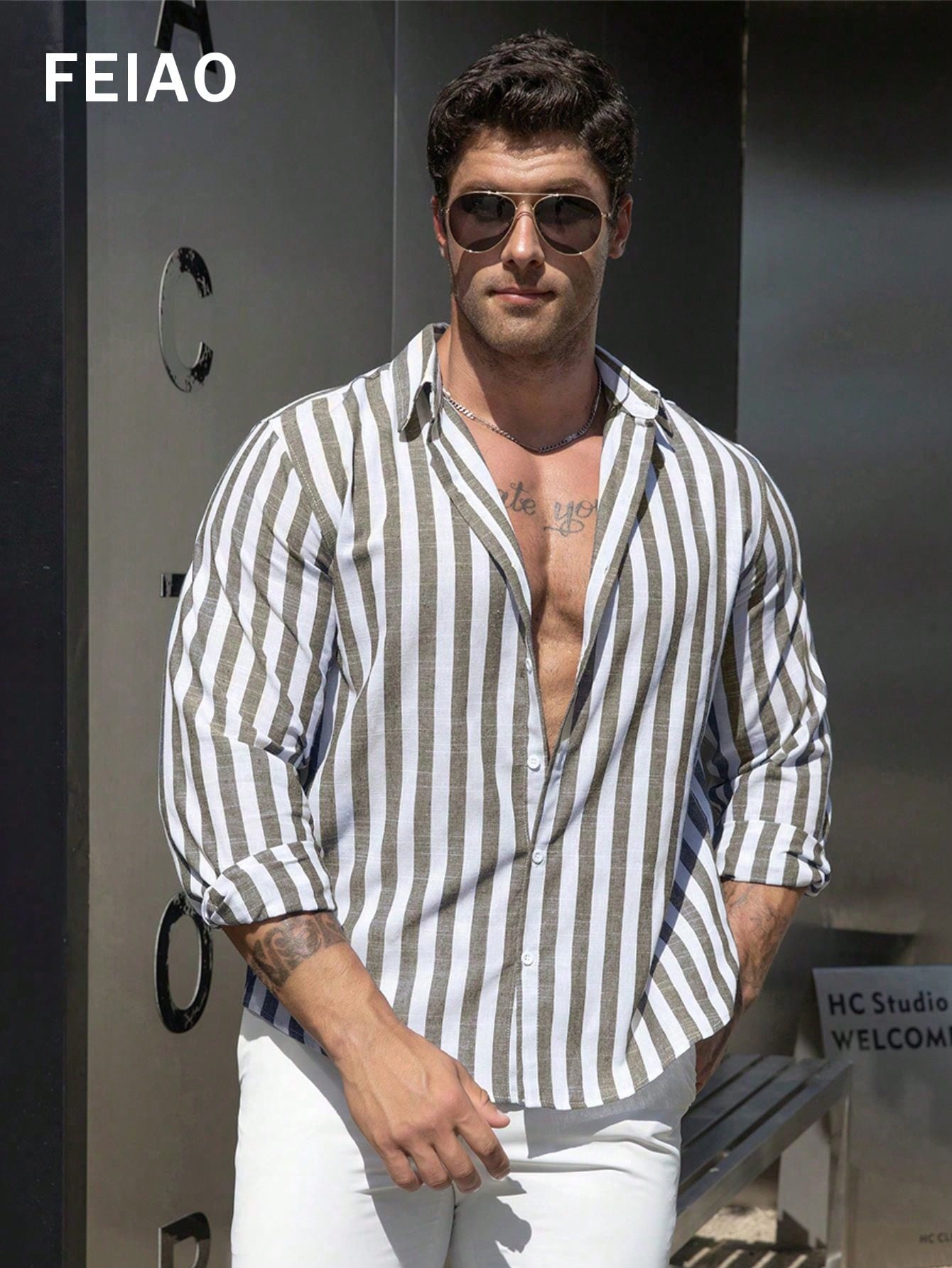 Chemise décontractée à manches longues à rayures de billets de banque vintage pour hommes — vue 10