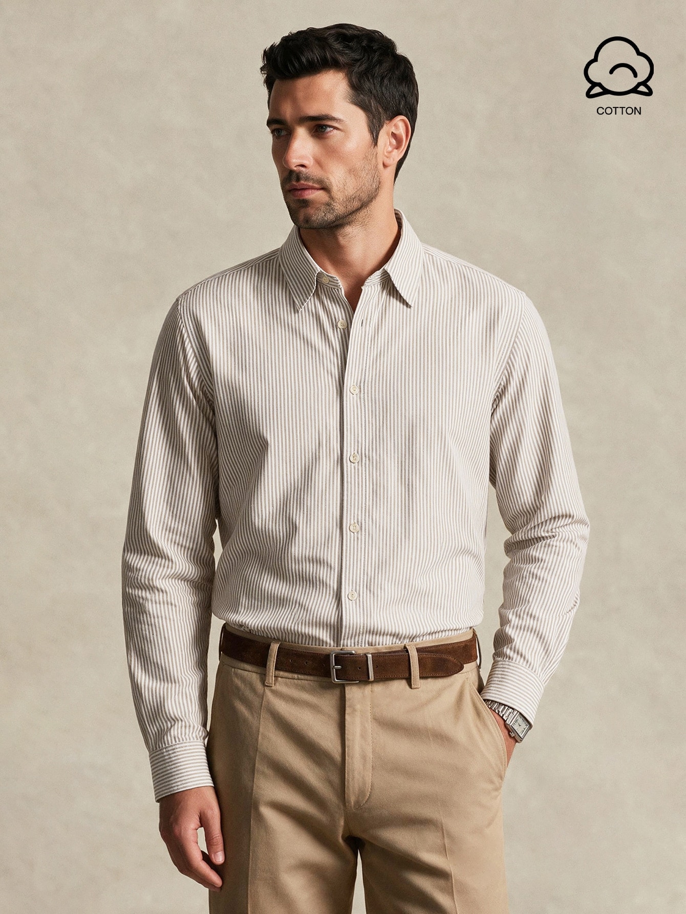 Lornavo Chemise décontractée polyvalente à rayures pour hommes, pour un port quotidien, — vue 10