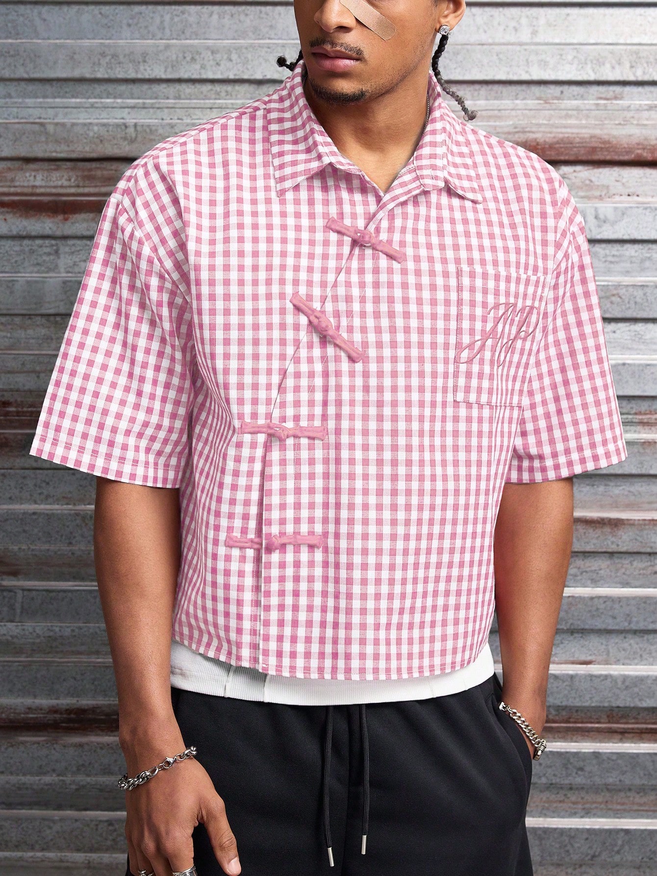 AXEPEAK Chemise décontractée à manches courtes pour hommes avec imprimé à carreaux et — vue 5
