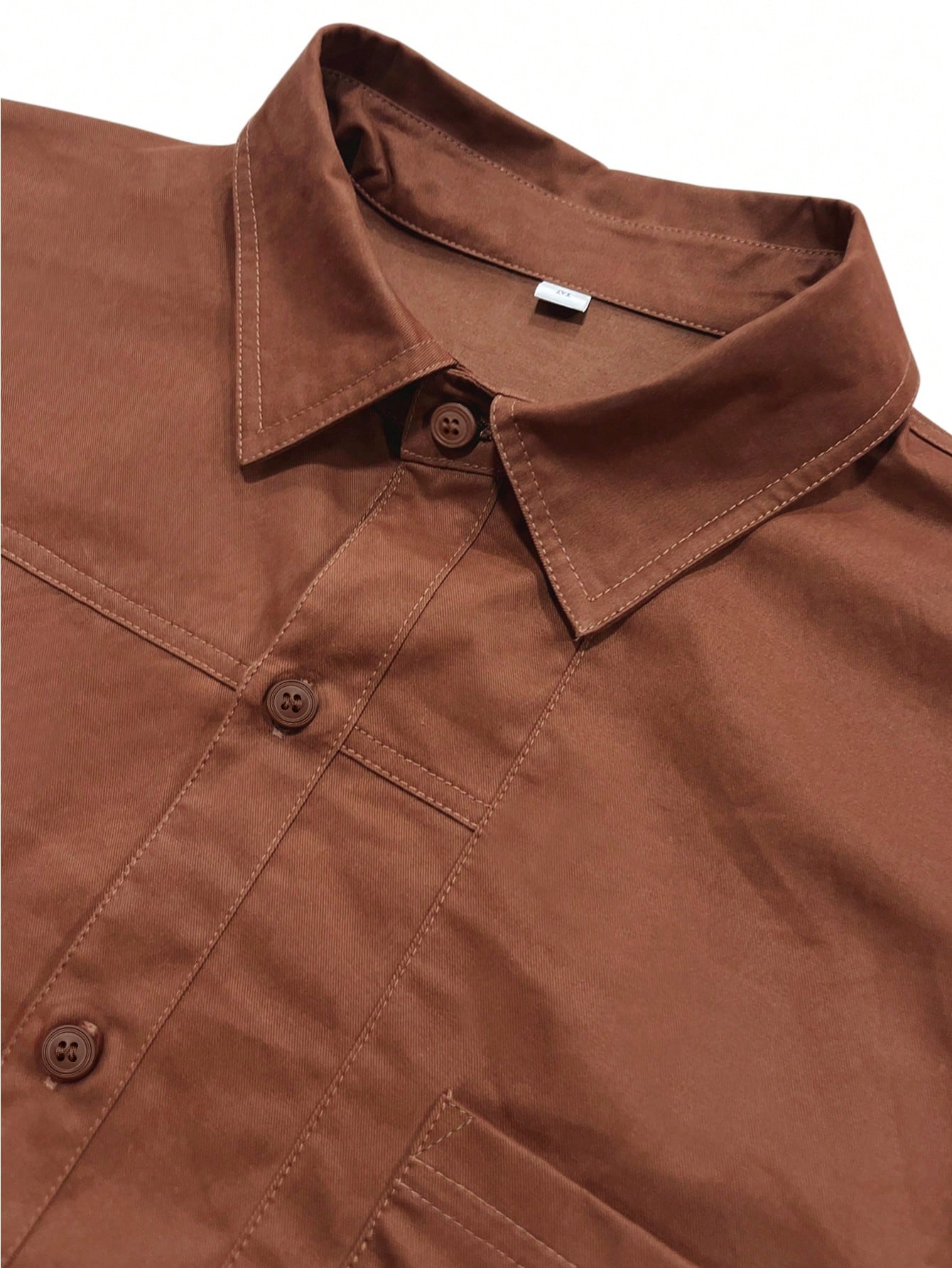 Chemise décontractée à boutons de couleur unie pour hommes, style cargo rétro à poches — vue 4