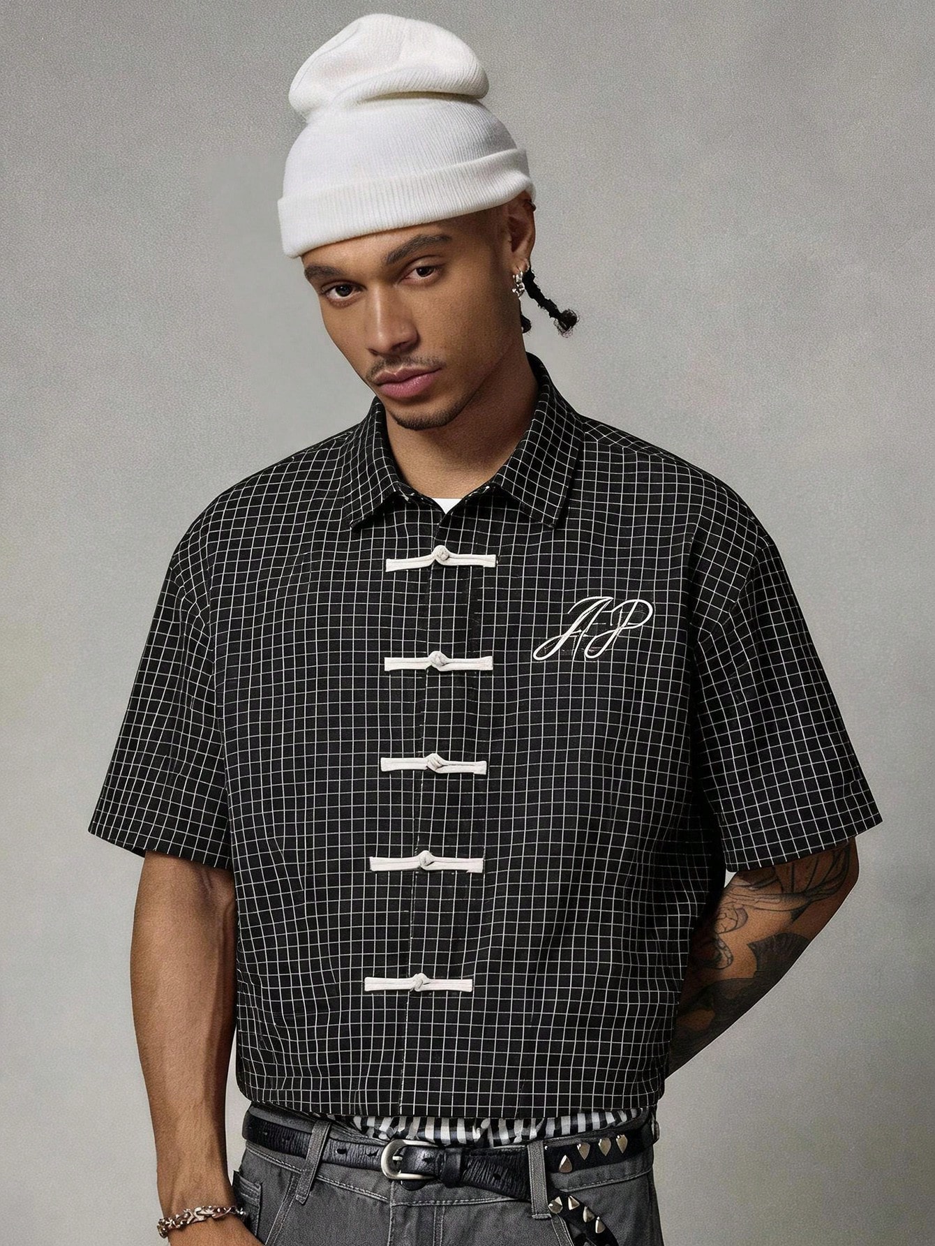 AXEPEAK Chemise décontractée à manches courtes pour hommes avec imprimé à carreaux et — vue 2