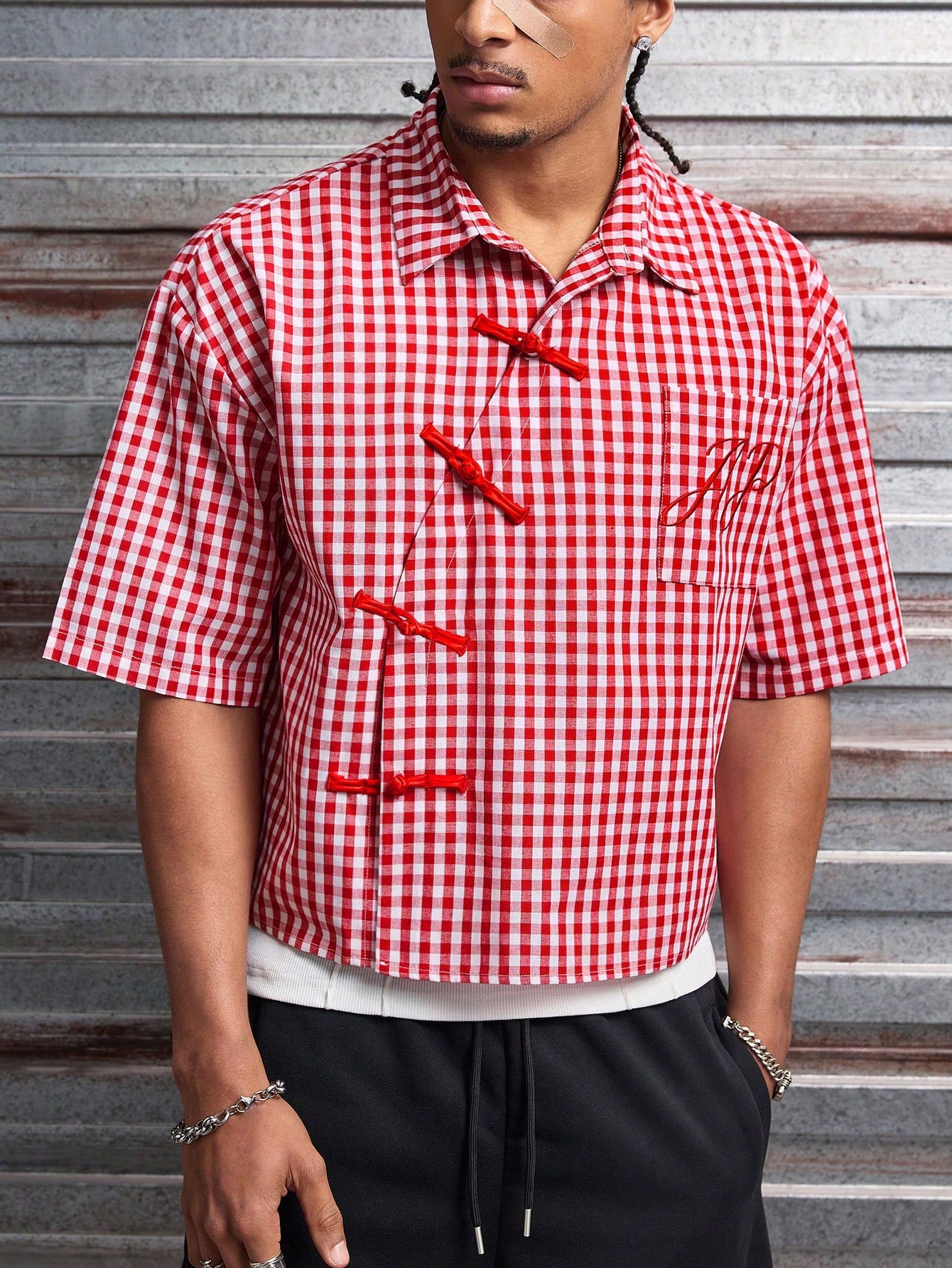 AXEPEAK Chemise décontractée à manches courtes pour hommes avec imprimé à carreaux et — vue 7