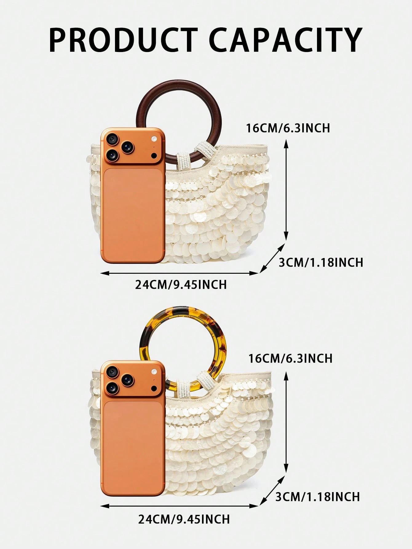 Sac à main bohème vintage en coquillage, sac panier avec poignée en bois pour vacances à — vue 4