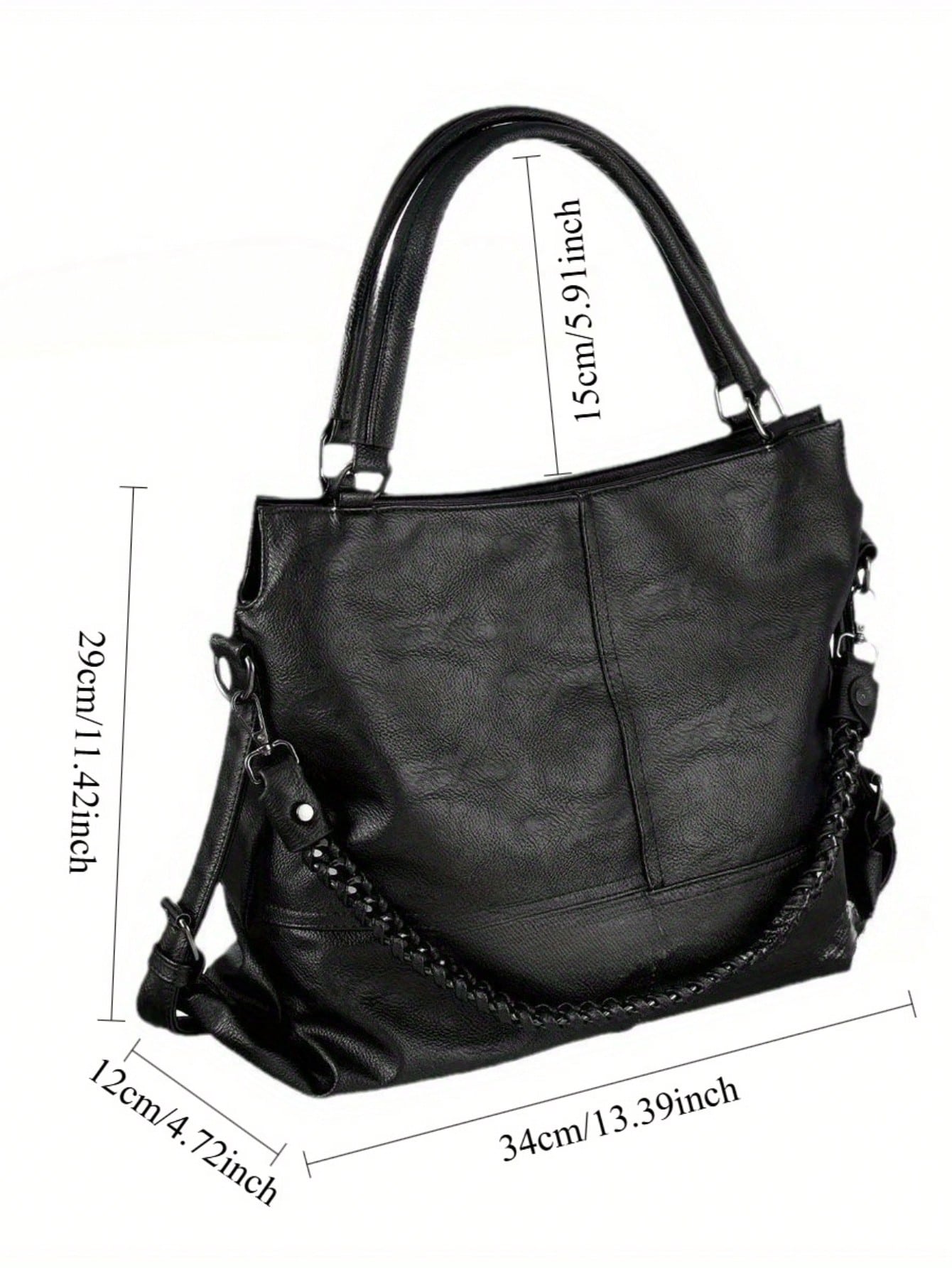 Sac à main en PU vegan pour femme, grand sac fourre-tout vintage, décoration de — vue 3