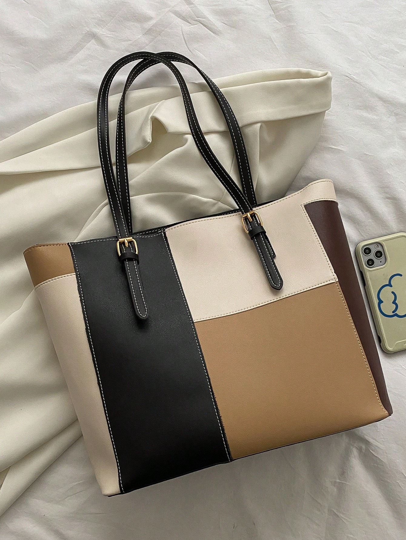 Sac fourre-tout polyvalent à blocs de couleurs pour femmes, léger et minimaliste, sac à — vue 5
