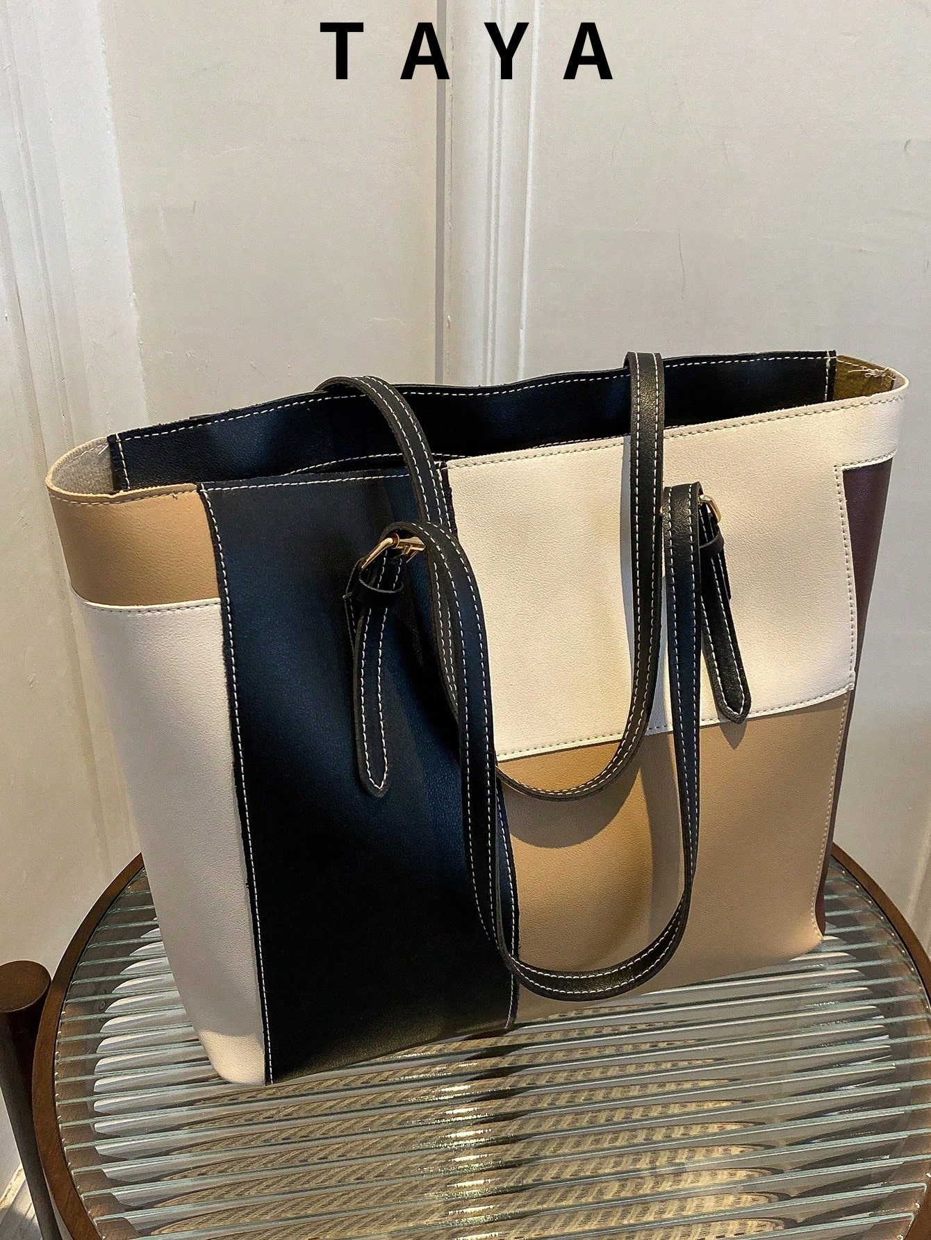 Sac fourre-tout polyvalent à blocs de couleurs pour femmes, léger et minimaliste, sac à