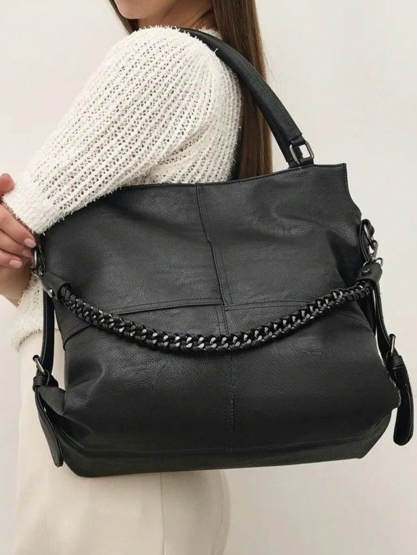 Sac à main en PU vegan pour femme, grand sac fourre-tout vintage, décoration de — vue 6