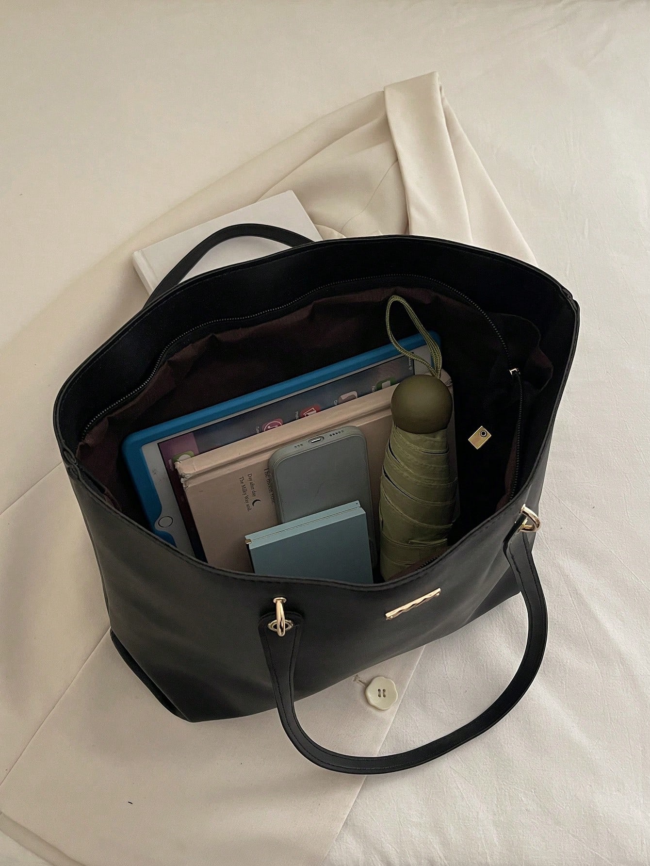 Sac fourre-tout polyvalent à blocs de couleurs pour femmes, léger et minimaliste, sac à — vue 10
