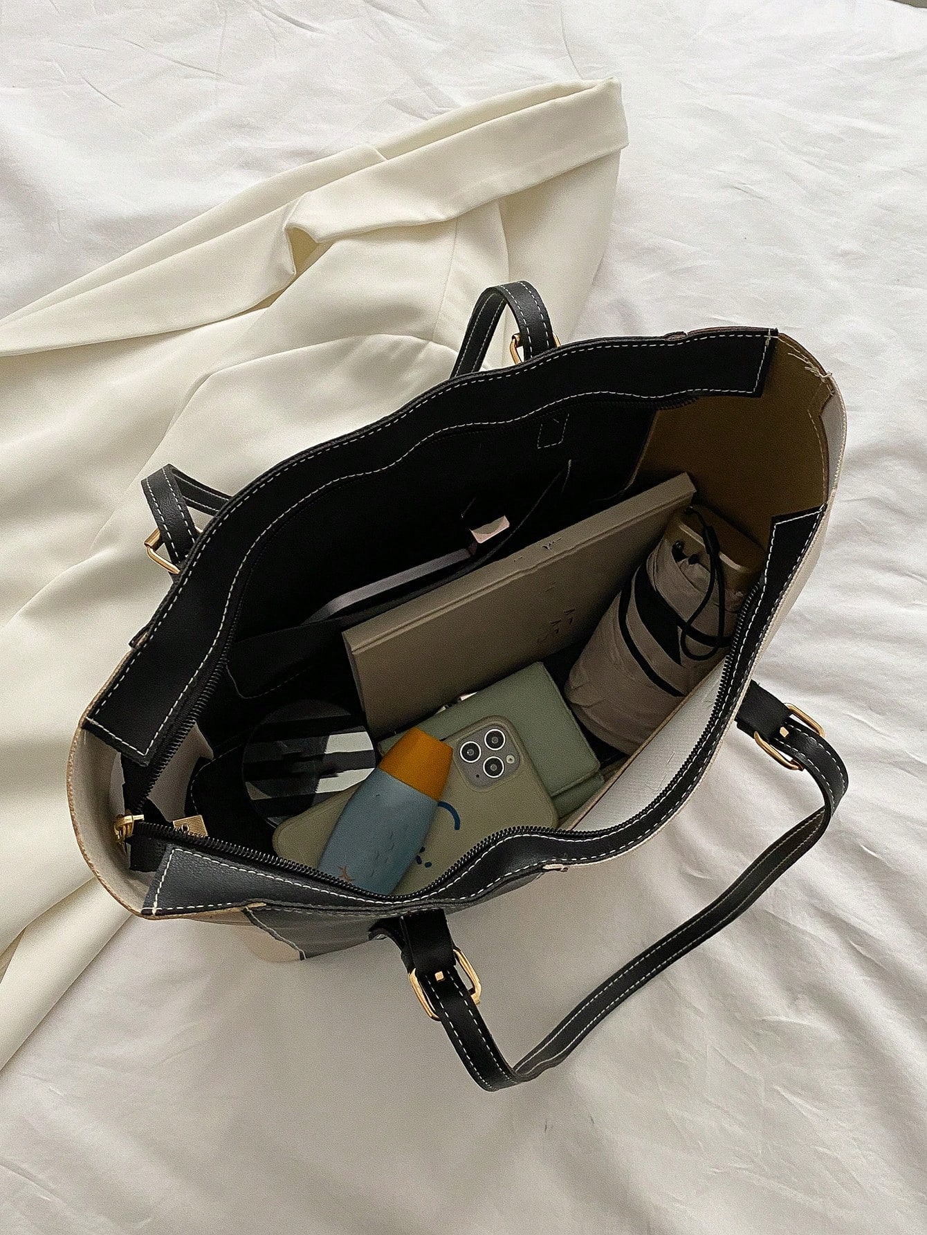 Sac fourre-tout polyvalent à blocs de couleurs pour femmes, léger et minimaliste, sac à — vue 9