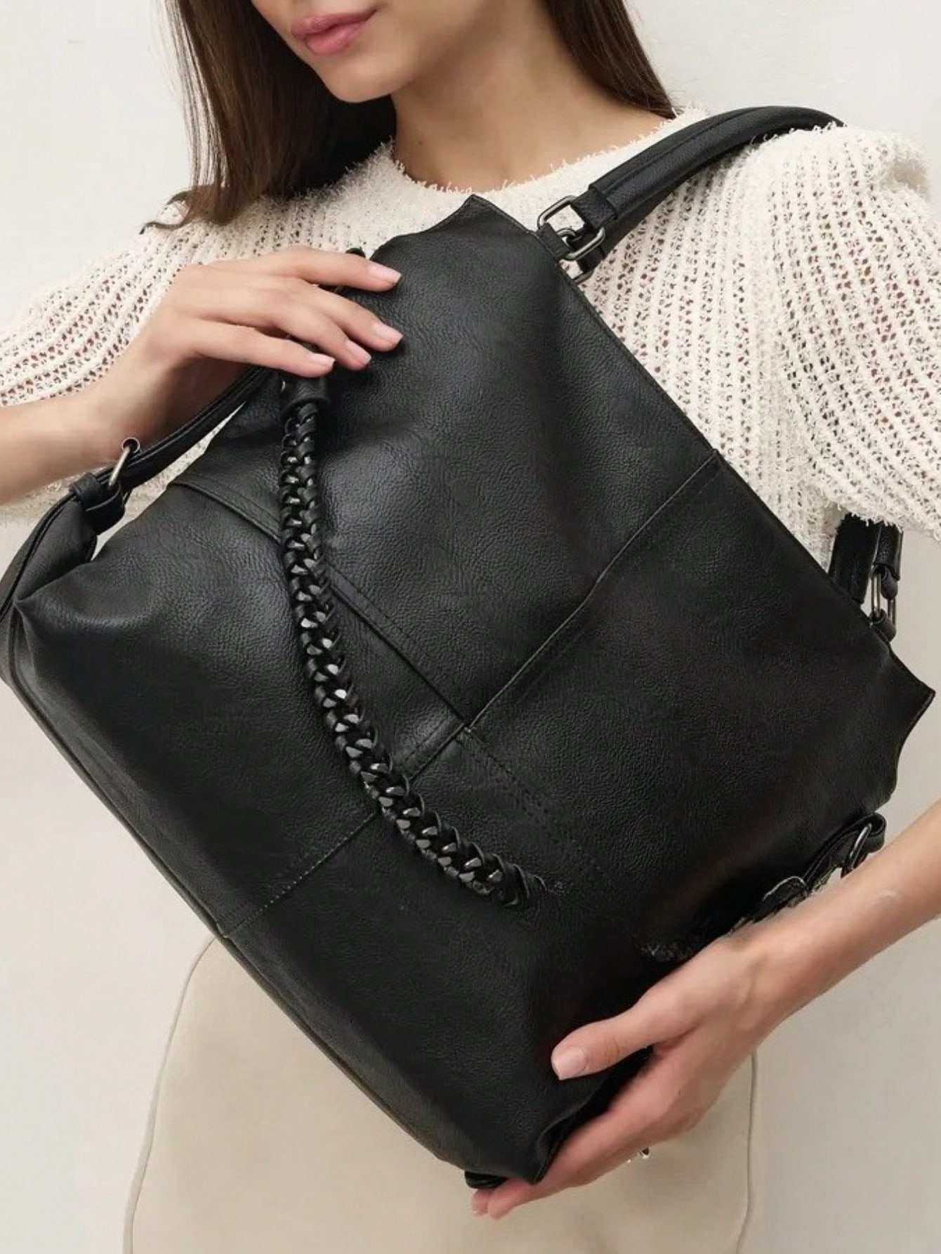 Sac à main en PU vegan pour femme, grand sac fourre-tout vintage, décoration de — vue 7