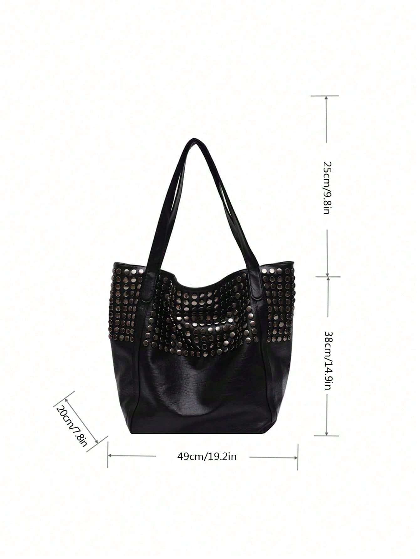 Sac à moto rétro pour femmes, sac à bandoulière grande capacité avec rivets, sac — vue 3