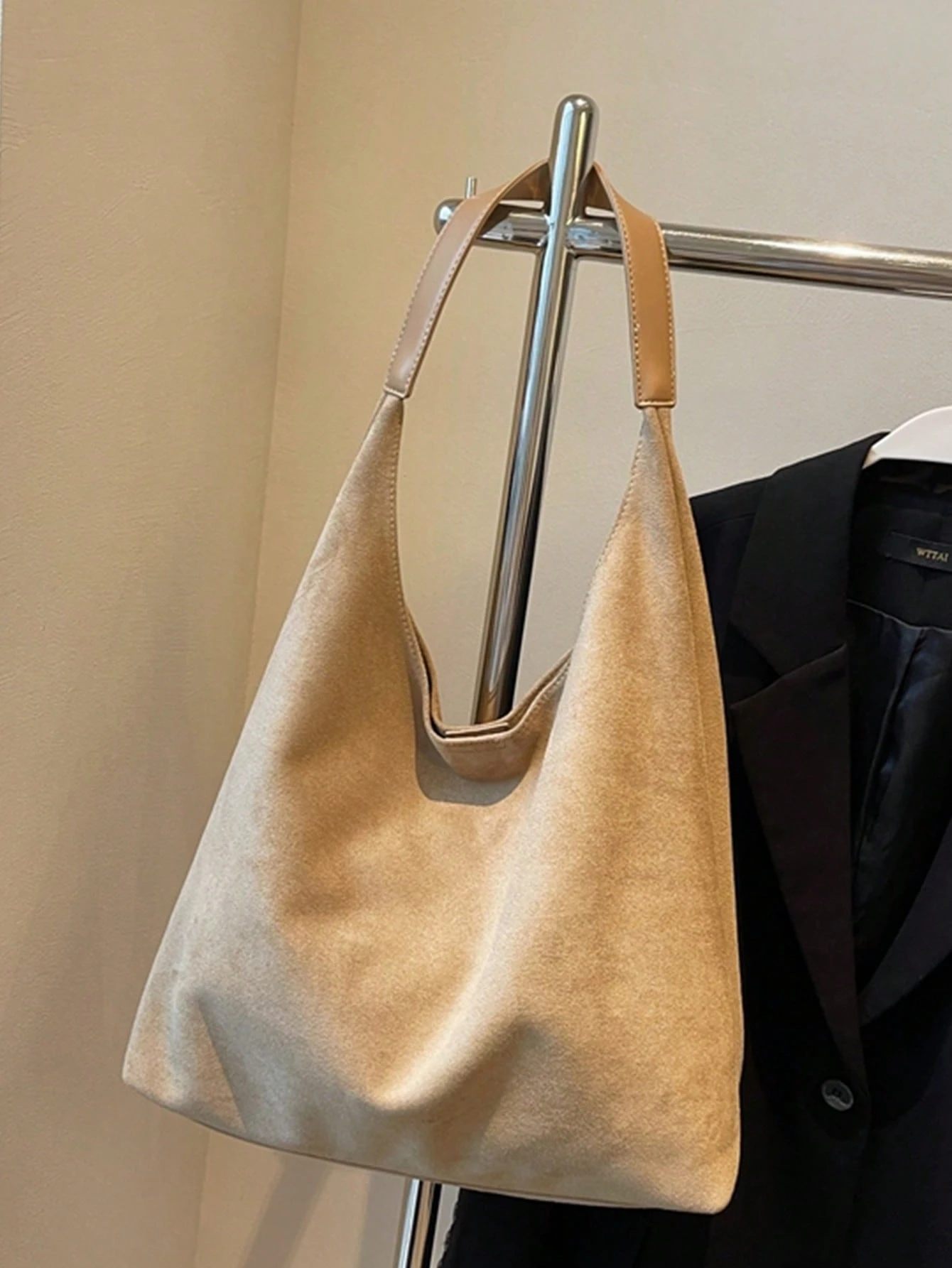 Sac à bandoulière bohème pour femme, grand sac blanc à pois, bouton pression, grande — vue 6