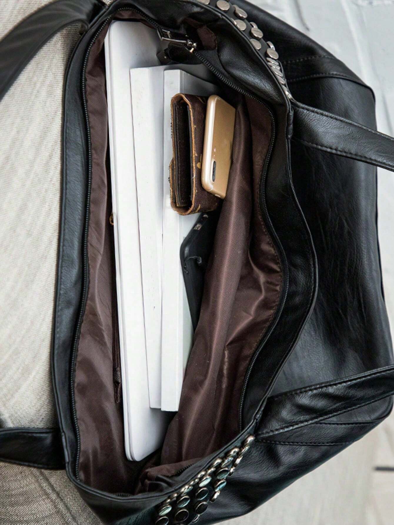 Sac à moto rétro pour femmes, sac à bandoulière grande capacité avec rivets, sac — vue 5