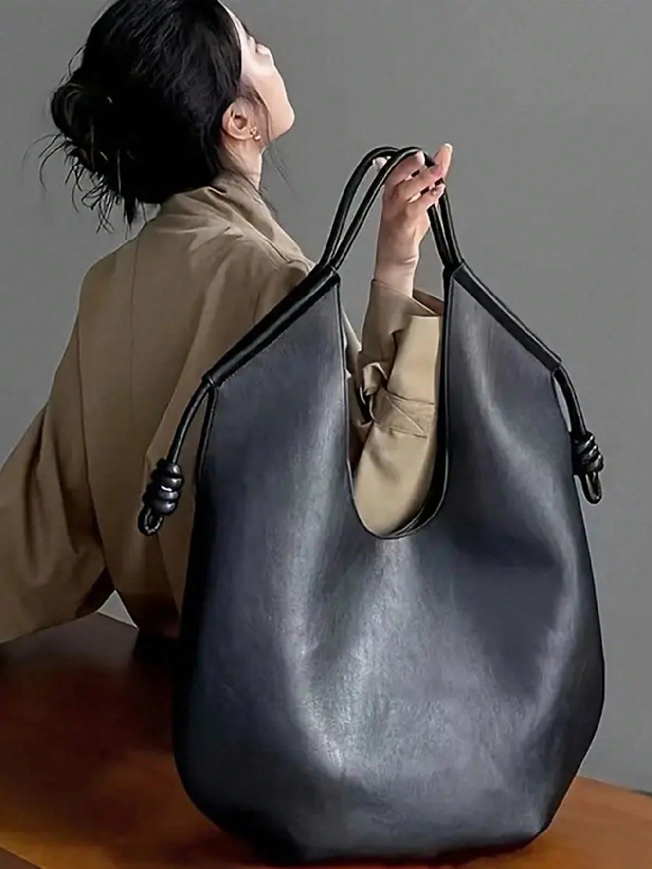 Sac à bandoulière bohème pour femme, grand sac blanc à pois, bouton pression, grande — vue 11