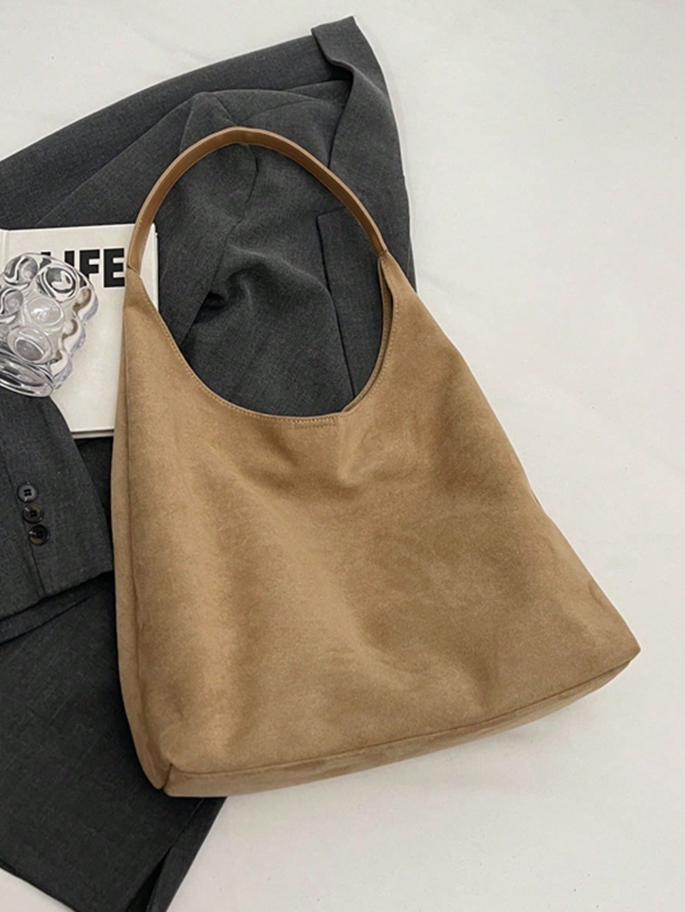 Sac à bandoulière bohème pour femme, grand sac blanc à pois, bouton pression, grande — vue 10