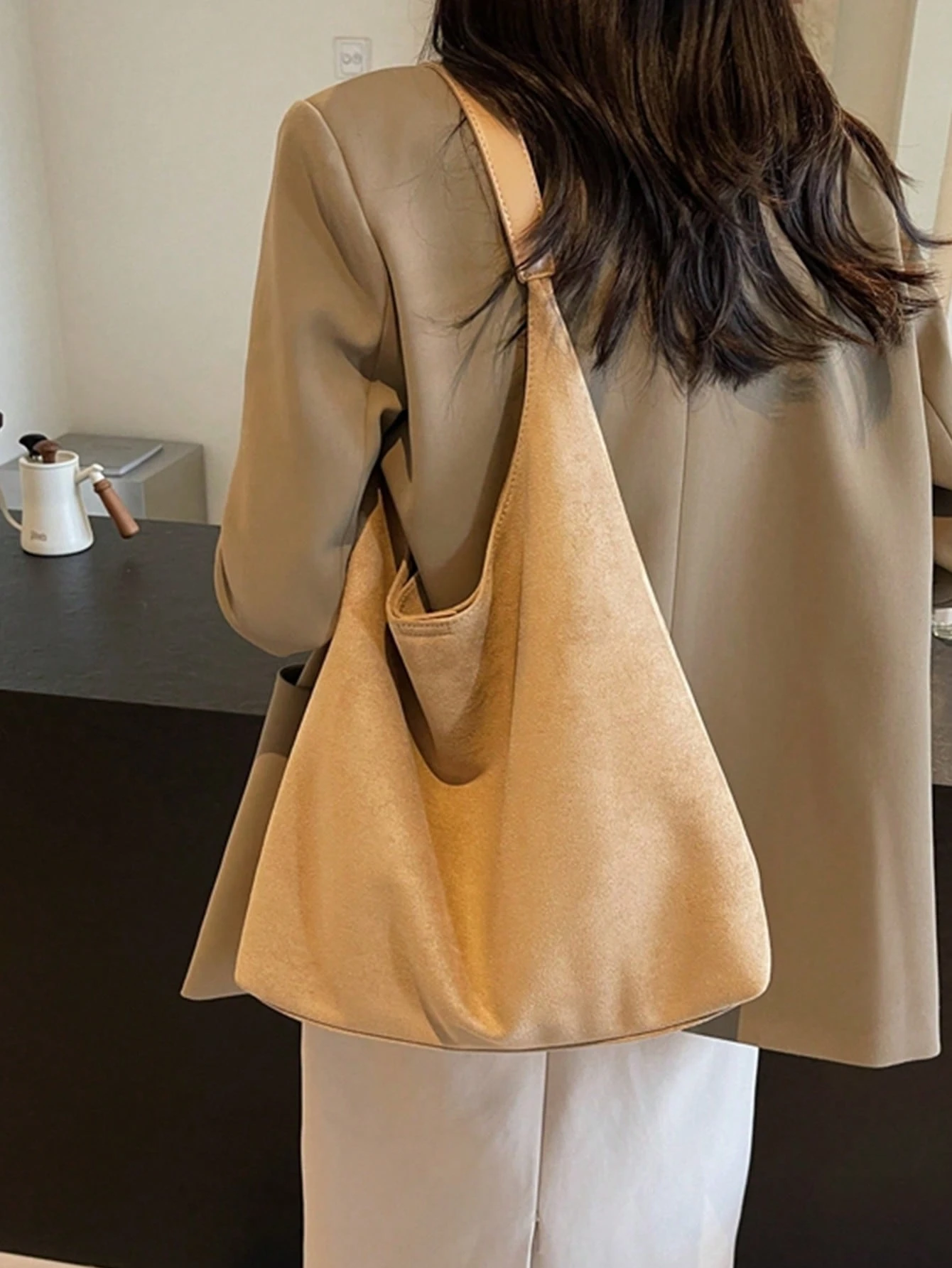 Sac à bandoulière bohème pour femme, grand sac blanc à pois, bouton pression, grande — vue 8