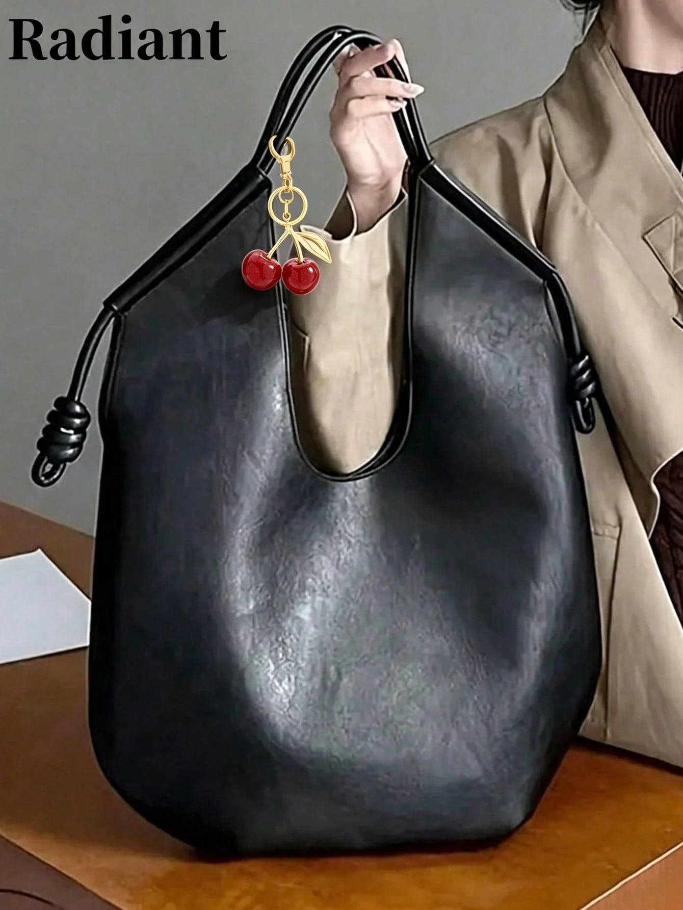Sac à bandoulière bohème pour femme, grand sac blanc à pois, bouton pression, grande — vue 9