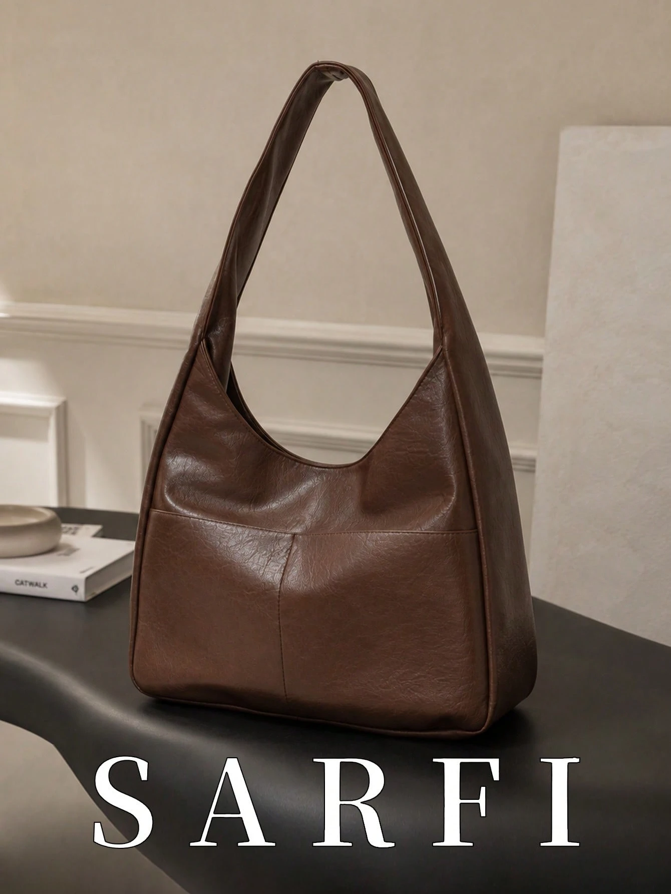 Sac à épaule pour femme de style minimaliste moderne, couleur unie. Sac à main avec — vue 2