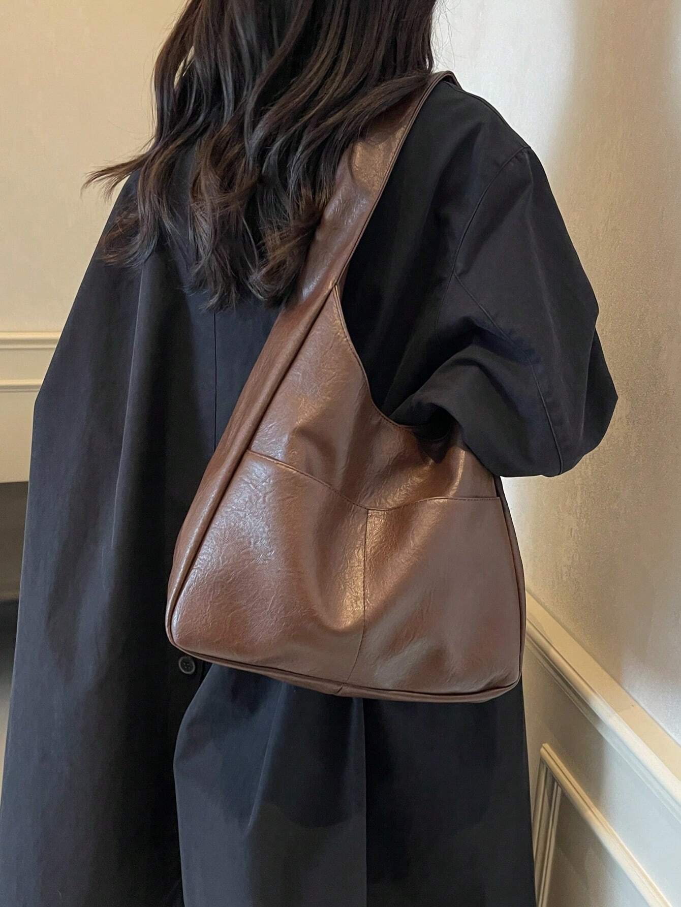 Sac à épaule pour femme de style minimaliste moderne, couleur unie. Sac à main avec — vue 11