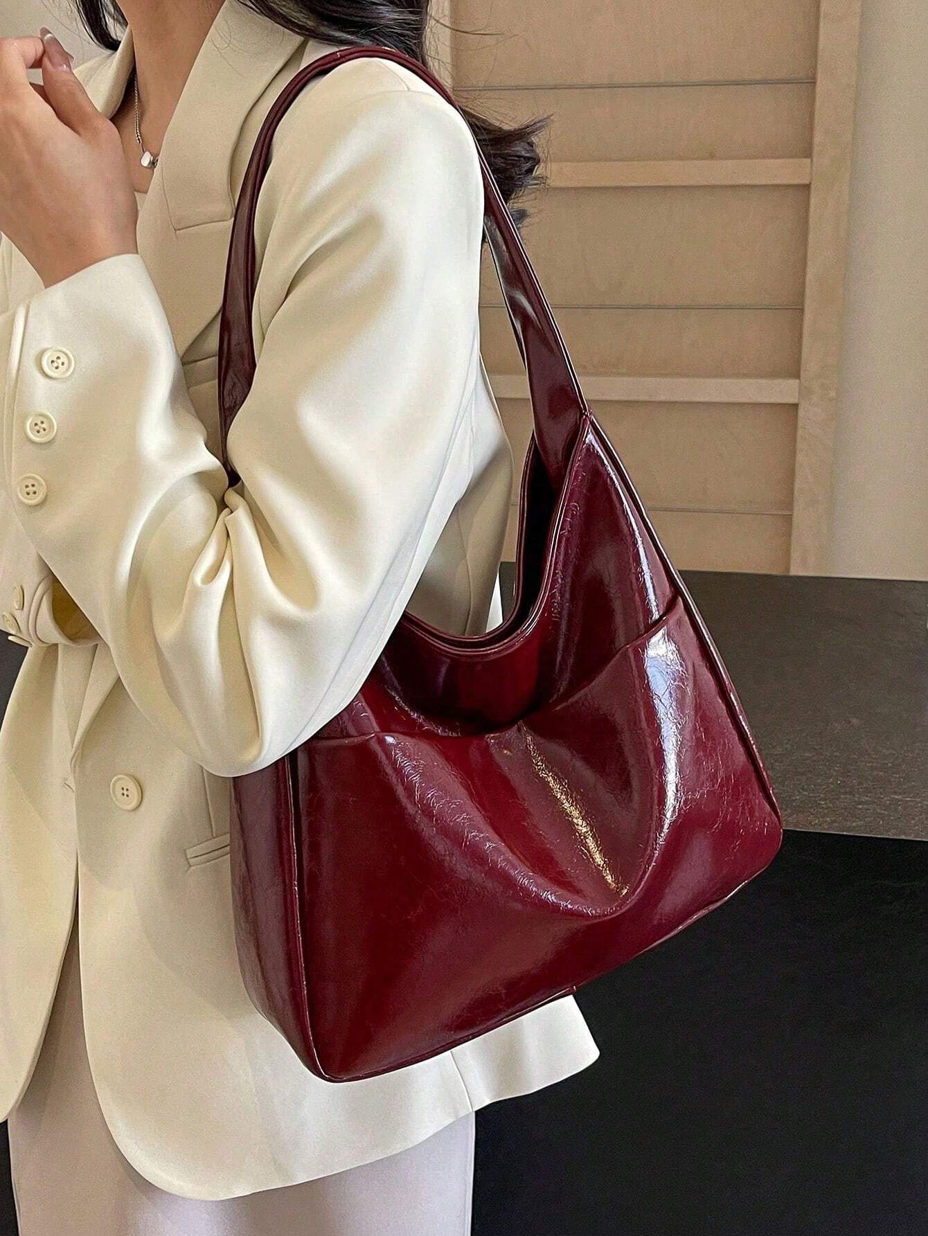 Sac à épaule pour femme de style minimaliste moderne, couleur unie. Sac à main avec — vue 7