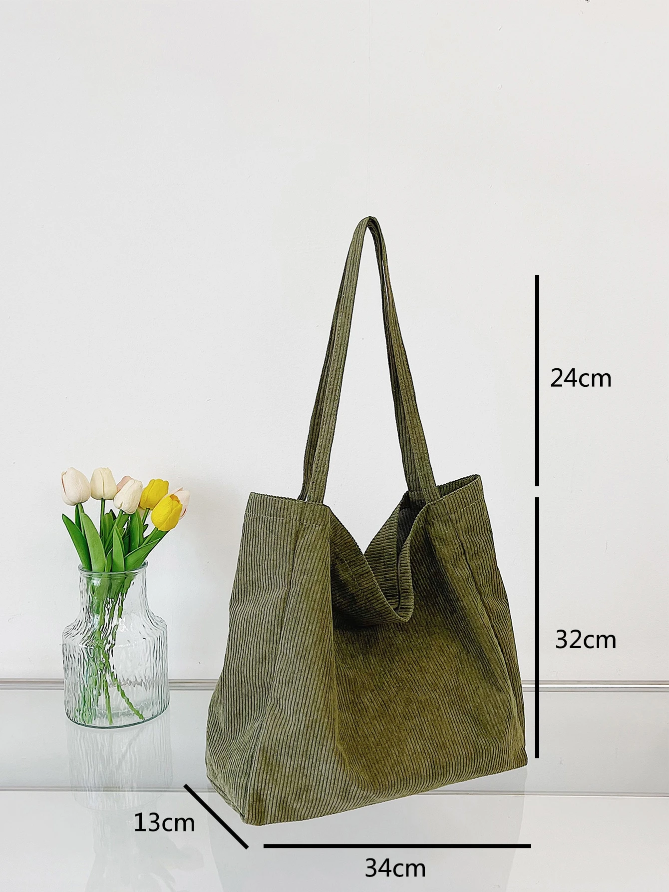 Sac cabas en velours côtelé minimaliste, sac d'école, grande capacité, léger, portable, — vue 5