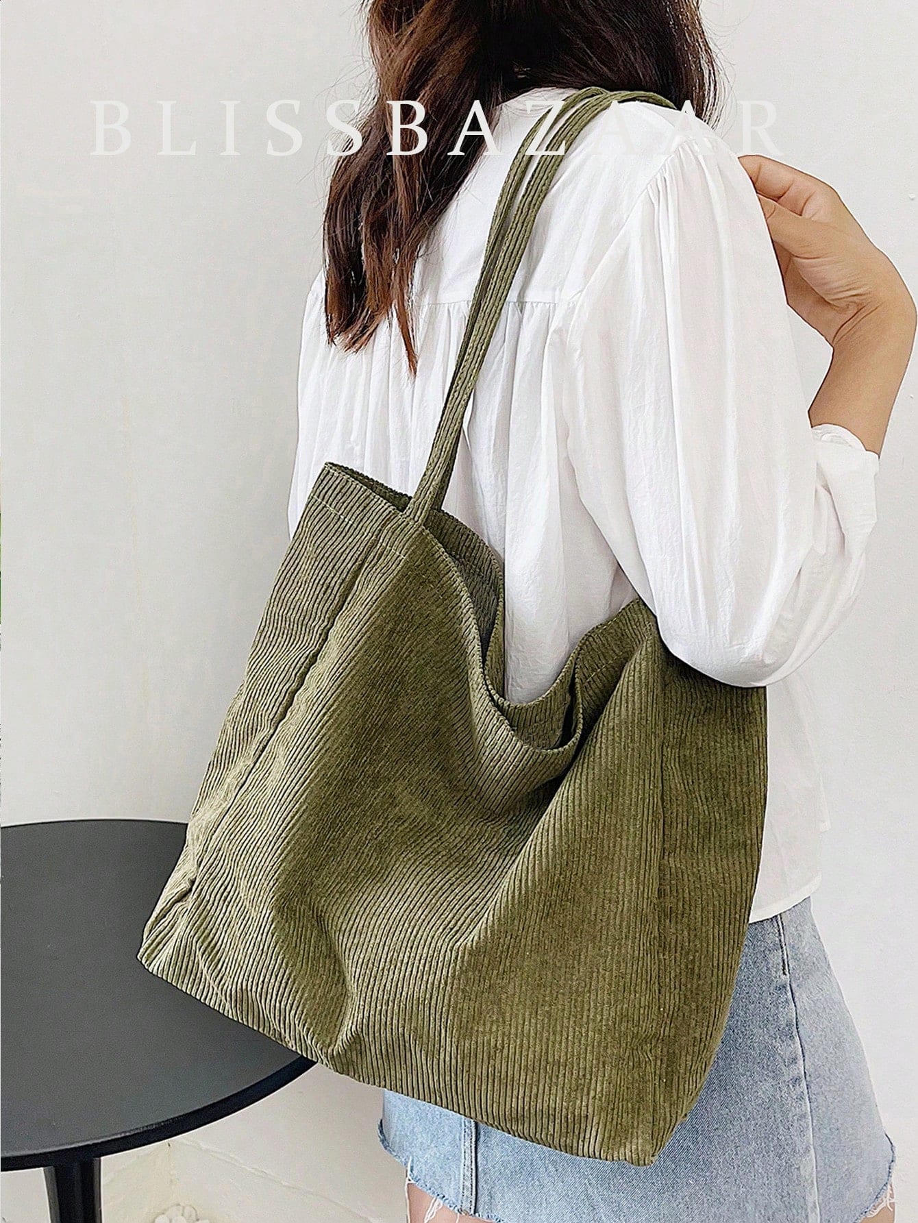Sac cabas en velours côtelé minimaliste, sac d'école, grande capacité, léger, portable,
