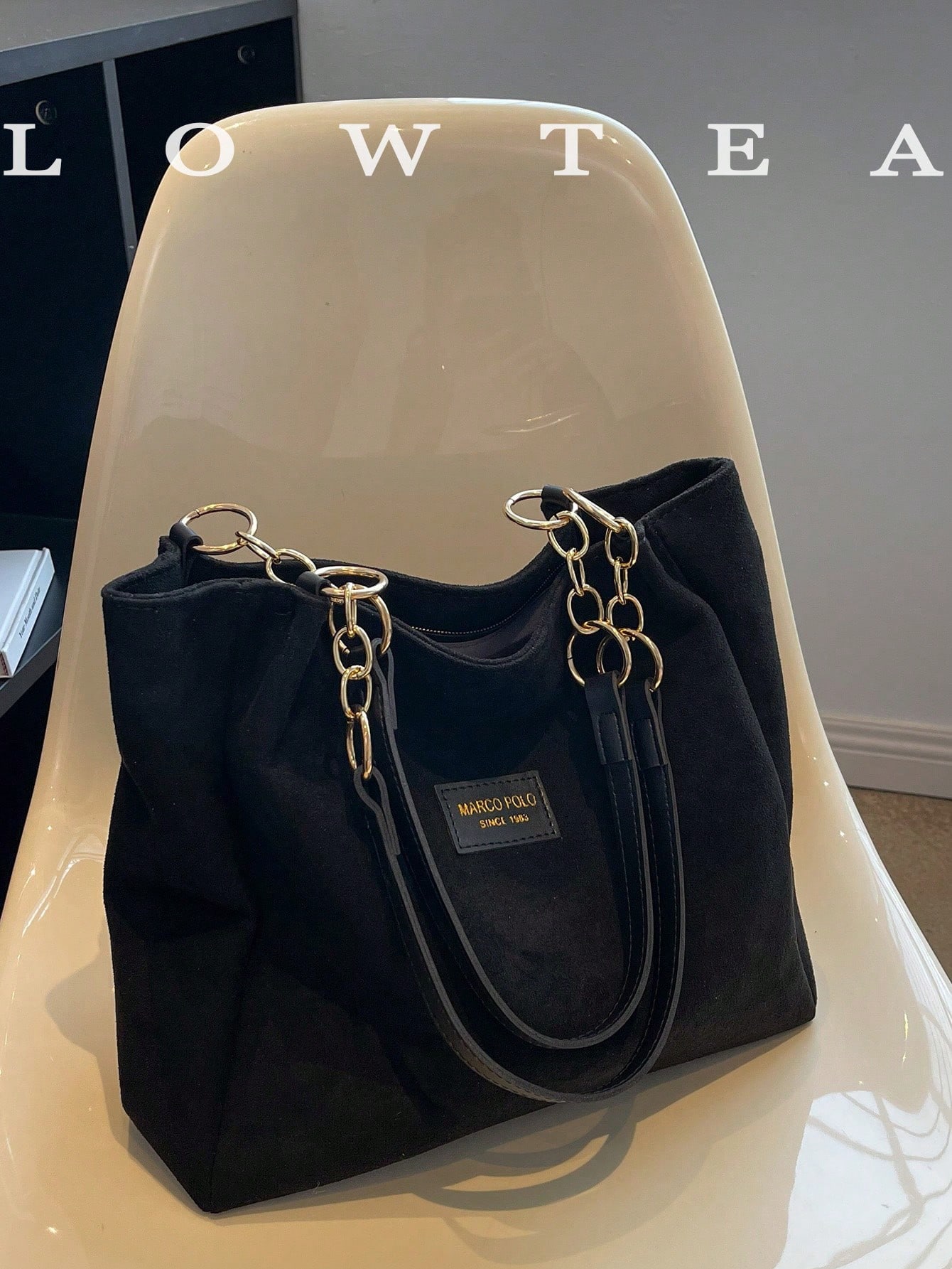 Low tea 1 pièce Sac fourre-tout de couleur unie, sac à bandoulière de grande capacité, — vue 4