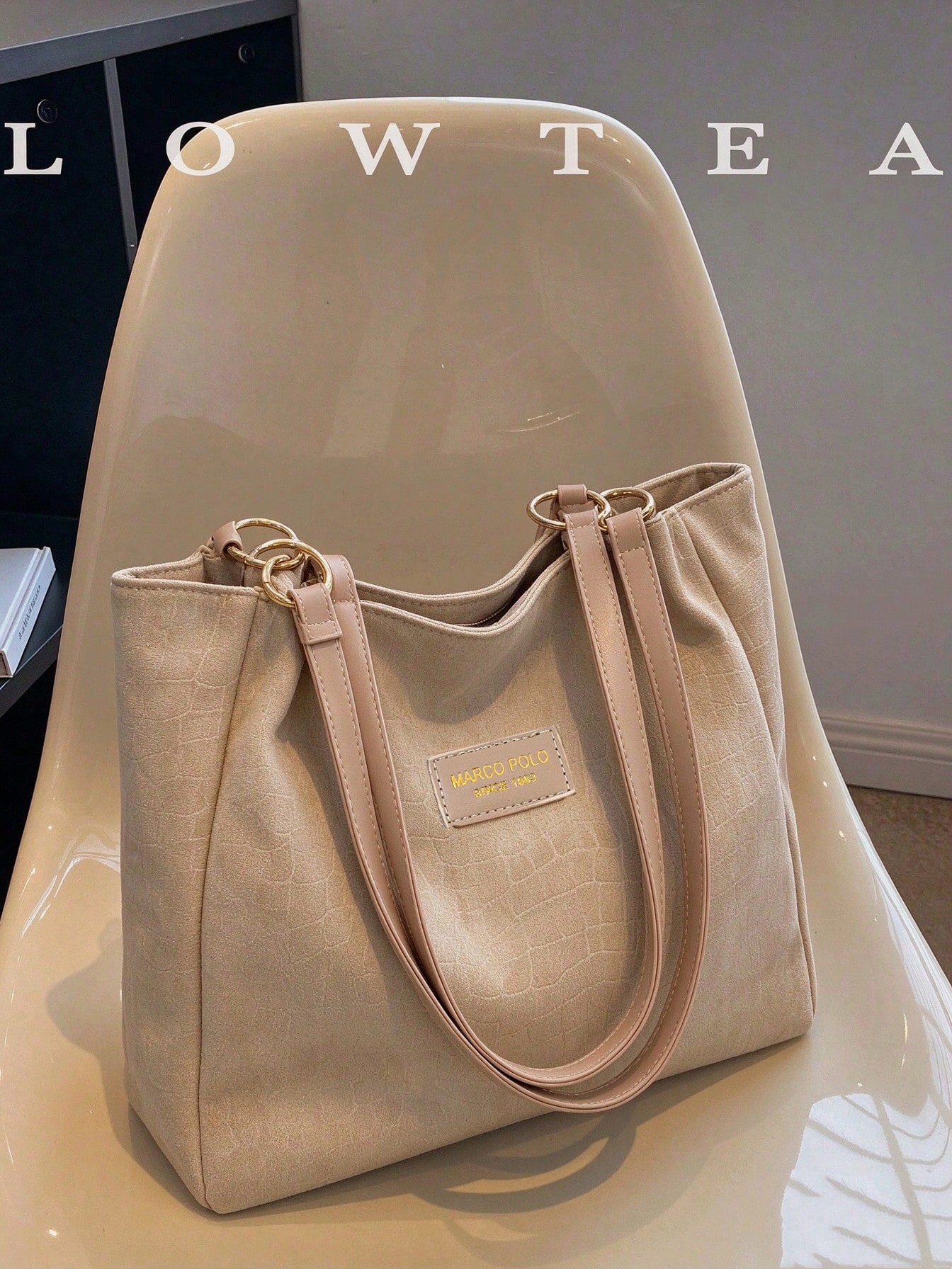 Low tea 1 pièce Sac fourre-tout de couleur unie, sac à bandoulière de grande capacité, — vue 5