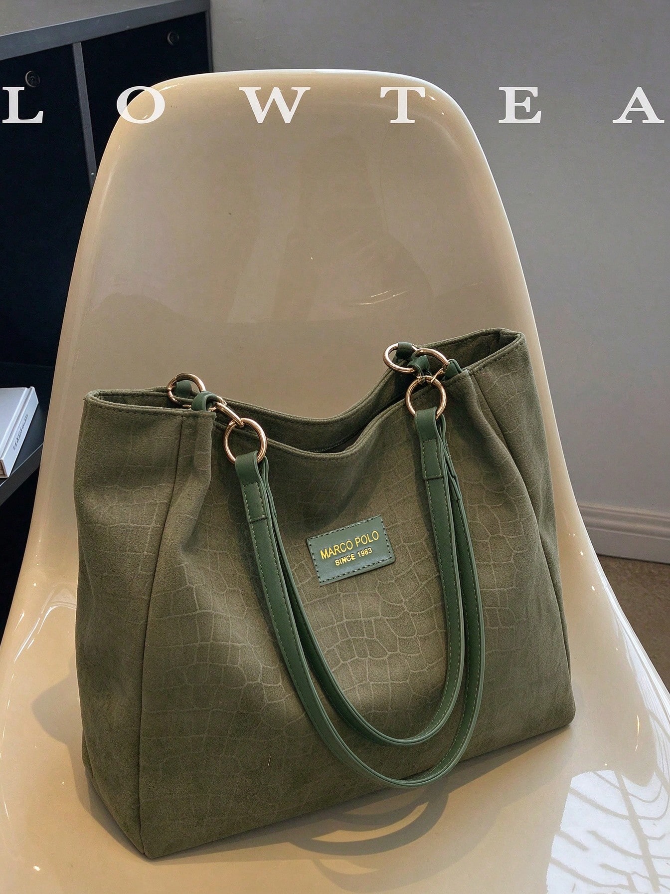 Low tea 1 pièce Sac fourre-tout de couleur unie, sac à bandoulière de grande capacité, — vue 6
