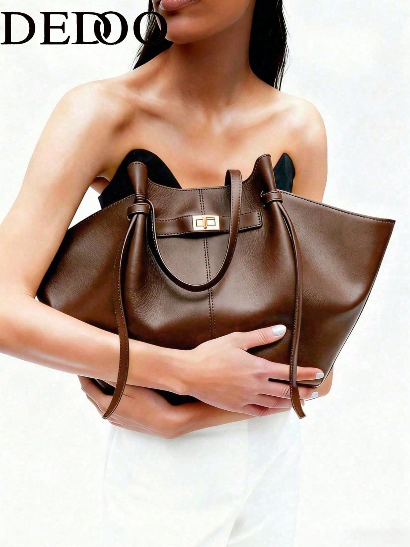 Dedoo Sac fourre-tout trapèze en PU souple pour femmes, design minimaliste à nœud de