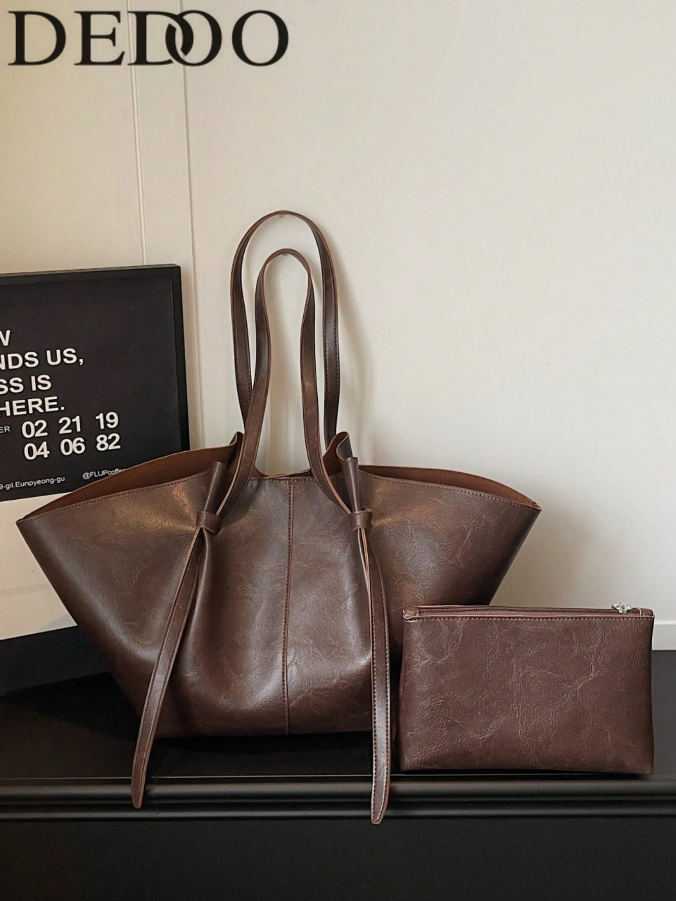 Dedoo Sac fourre-tout trapèze en PU souple pour femmes, design minimaliste à nœud de — vue 6