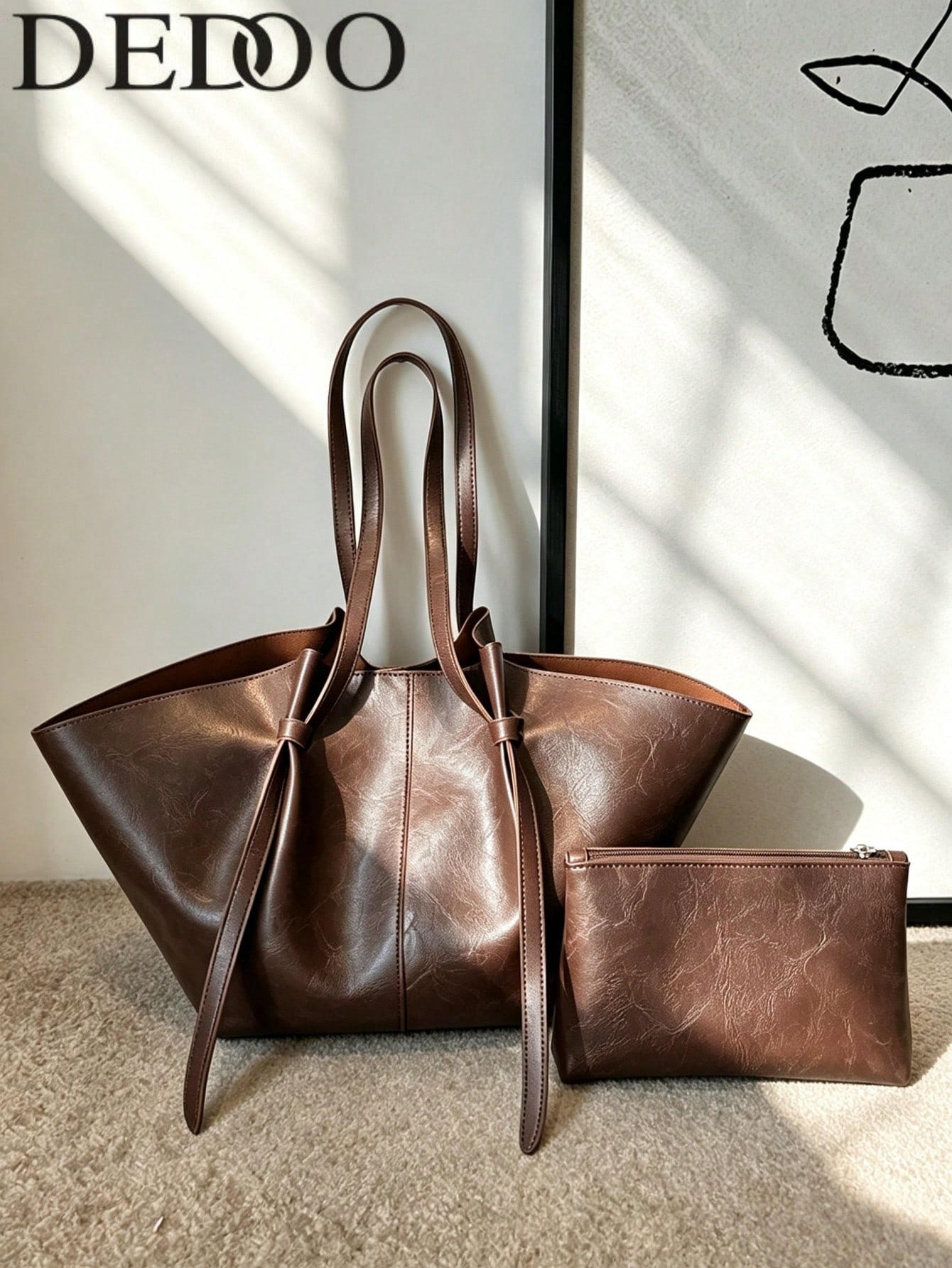 Dedoo Sac fourre-tout trapèze en PU souple pour femmes, design minimaliste à nœud de — vue 3